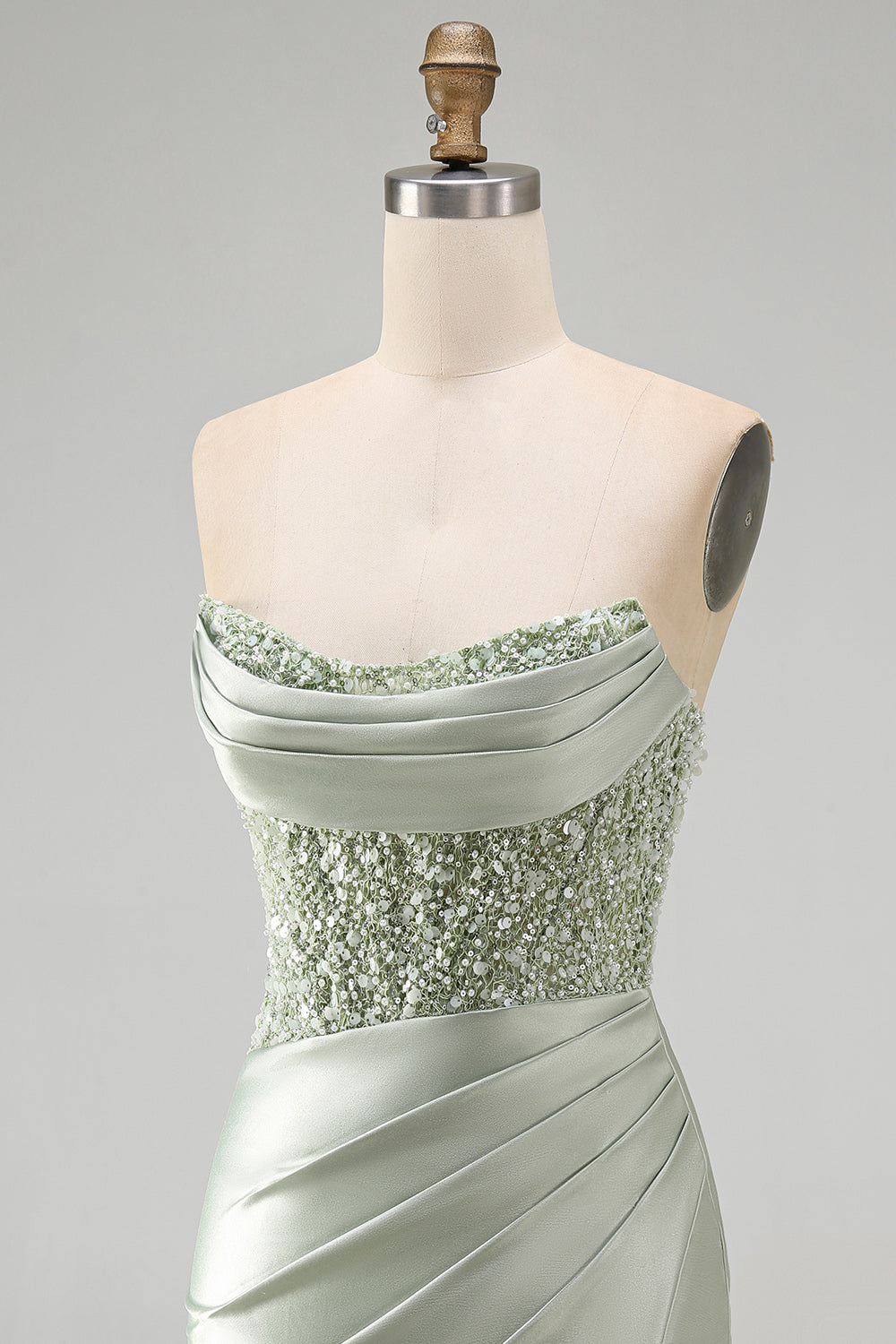 Sparkly Dusty Green Sequins Tight Satin Ruched Short Homecoming Dress
