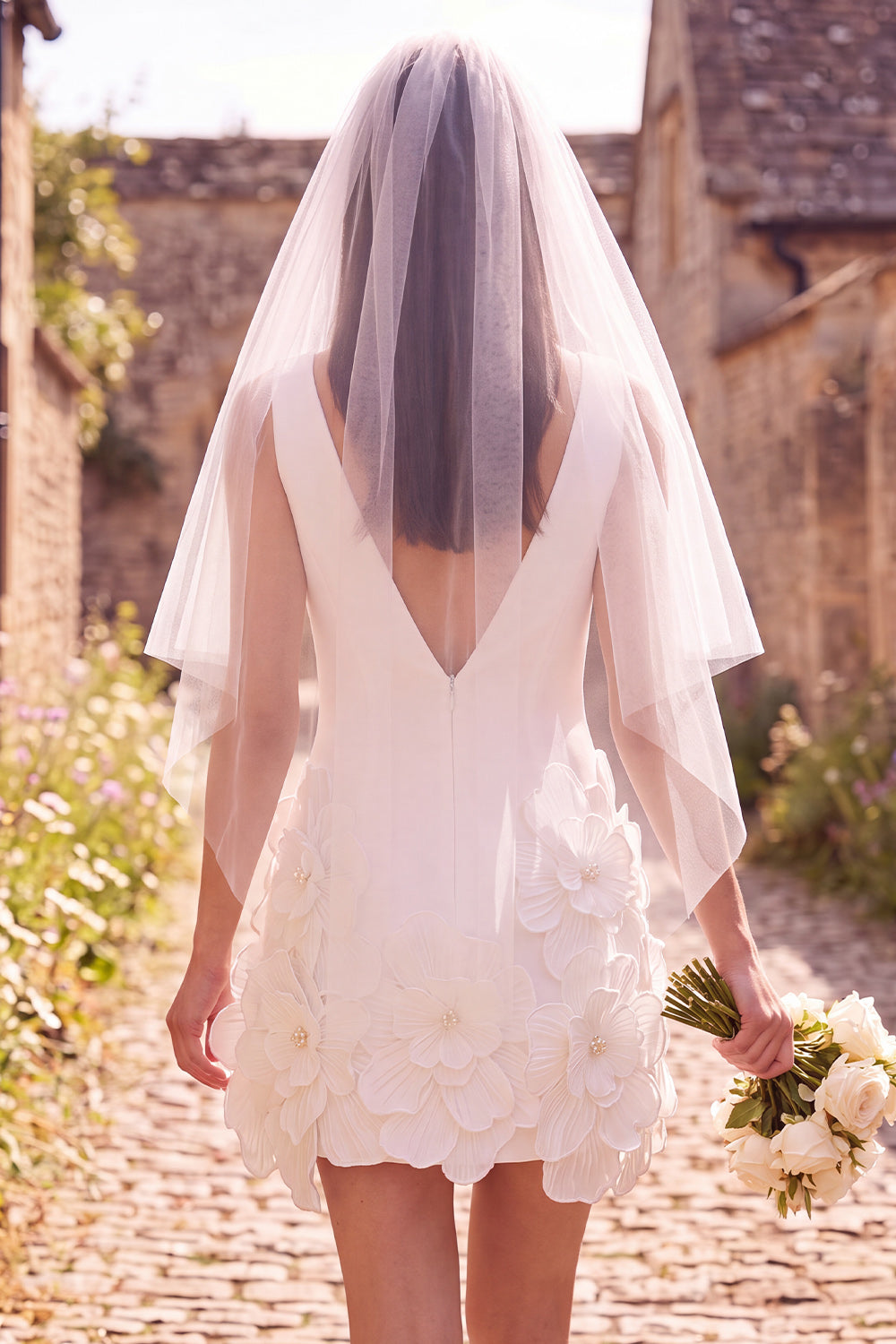 White Floral V-Neck Short A Line Bridal Shower Dress