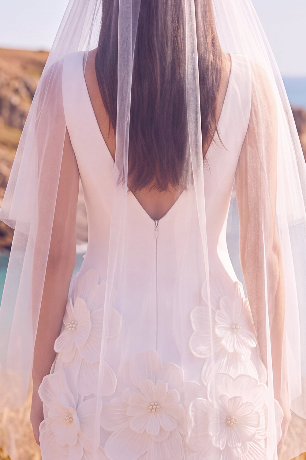 White Floral V-Neck Short A Line Bridal Shower Dress
