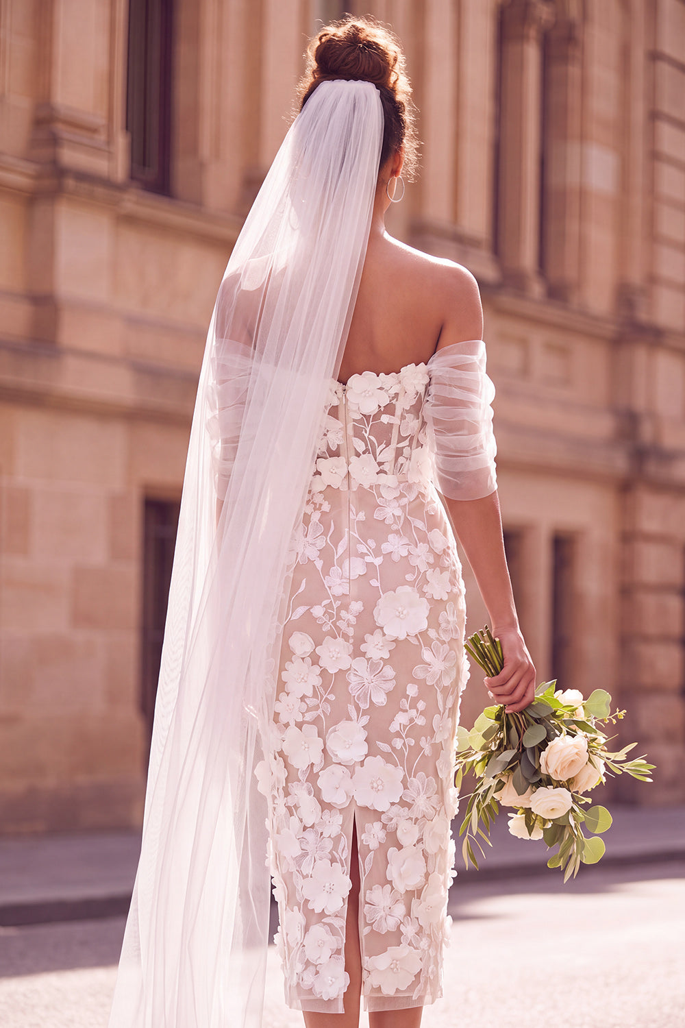 Floral White Bodycon Off the Shoulder Midi Engagement Dress