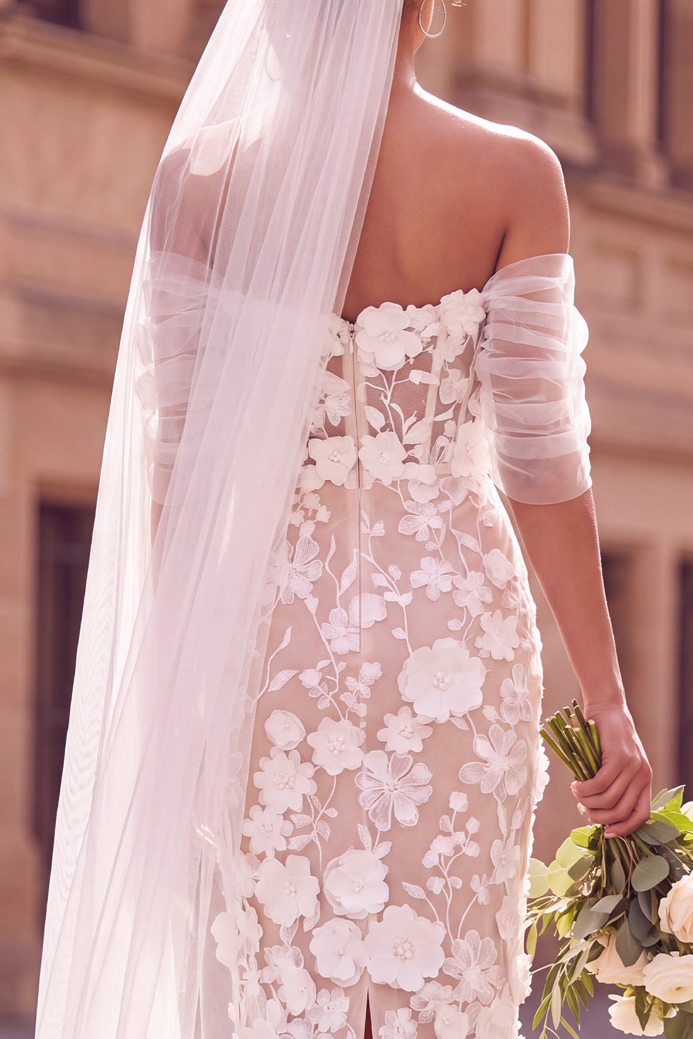 Floral White Bodycon Off the Shoulder Midi Engagement Dress
