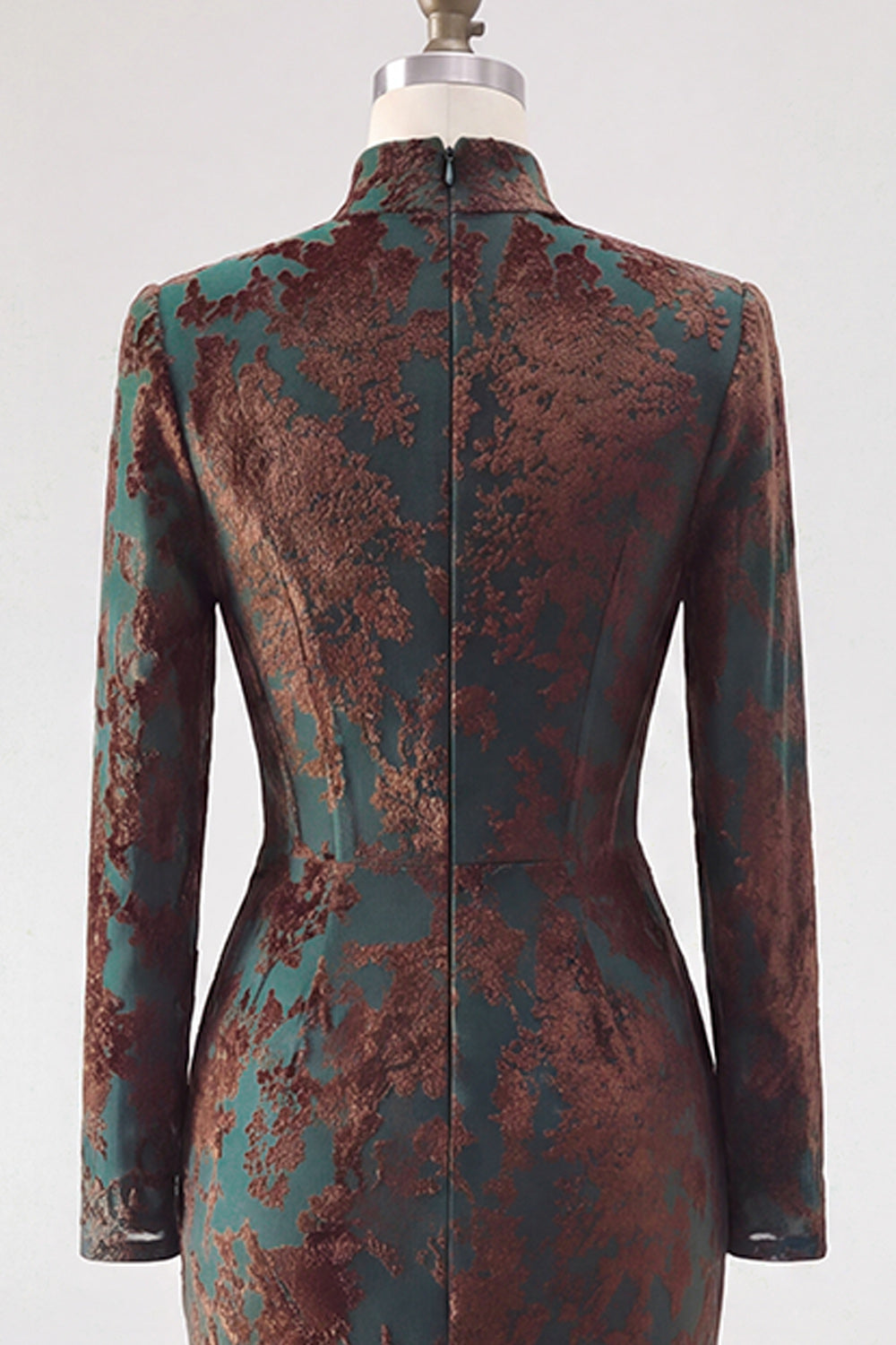 Dark Green Corset Mermaid Floral Long Sleeves Velvet Holiday Dress with Slit