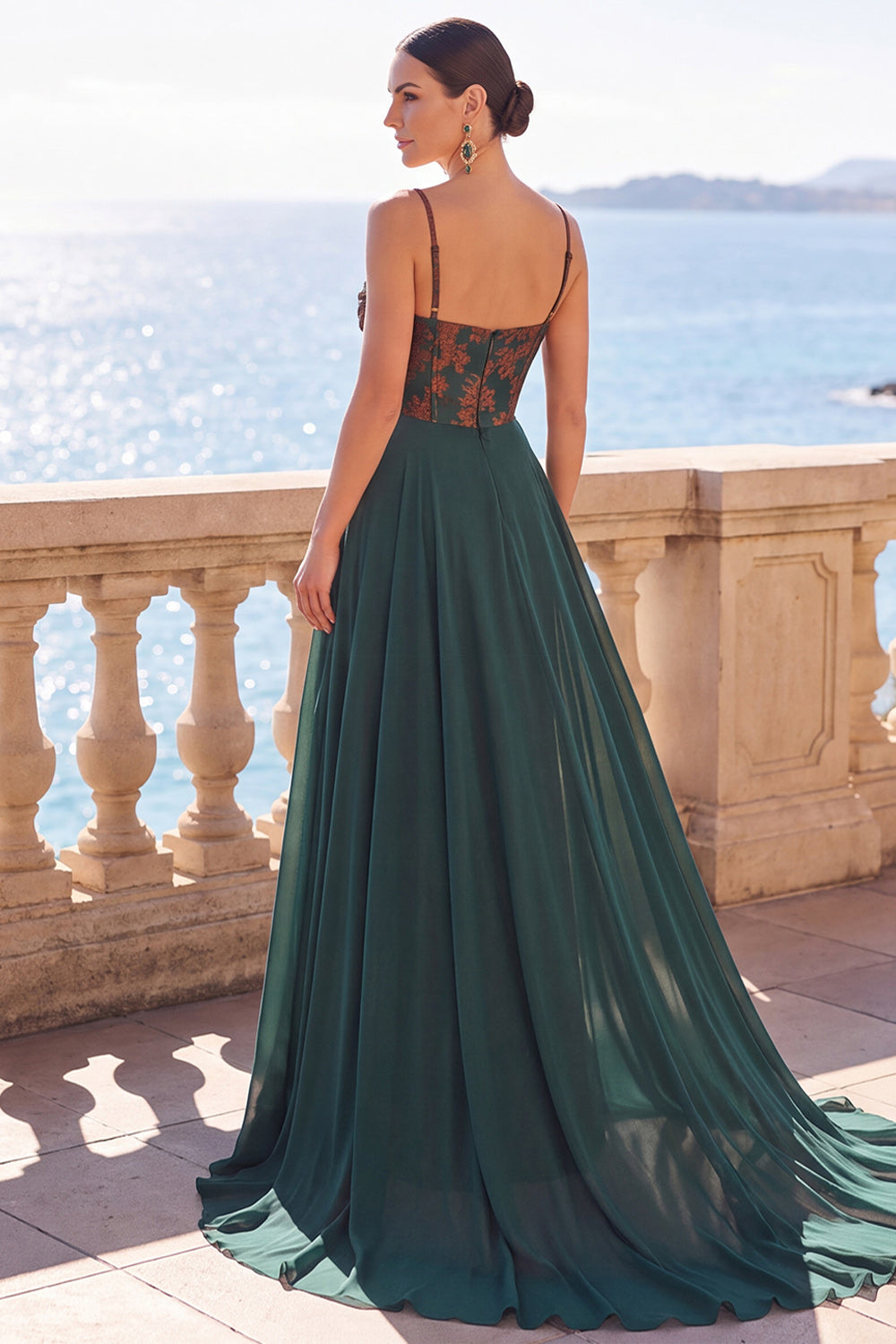 Corset Floral Dark Green Sheath Long Velvet Holiday Dress with Cape