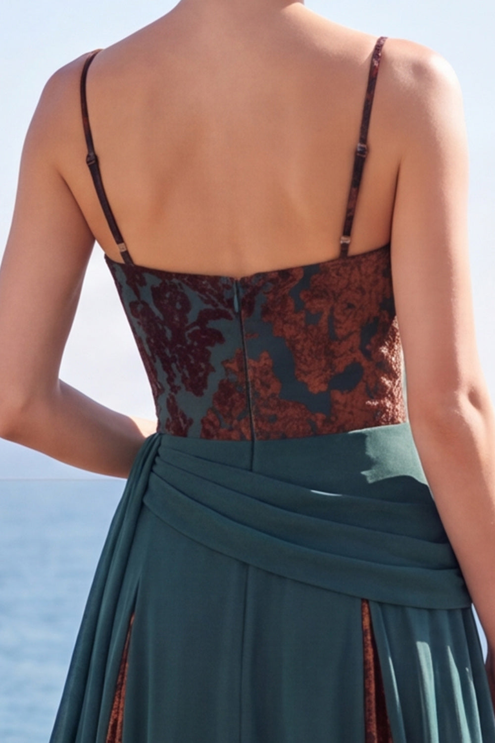 Floral A Line Dark Green Ruched Corset Long Velvet Holiday Dress