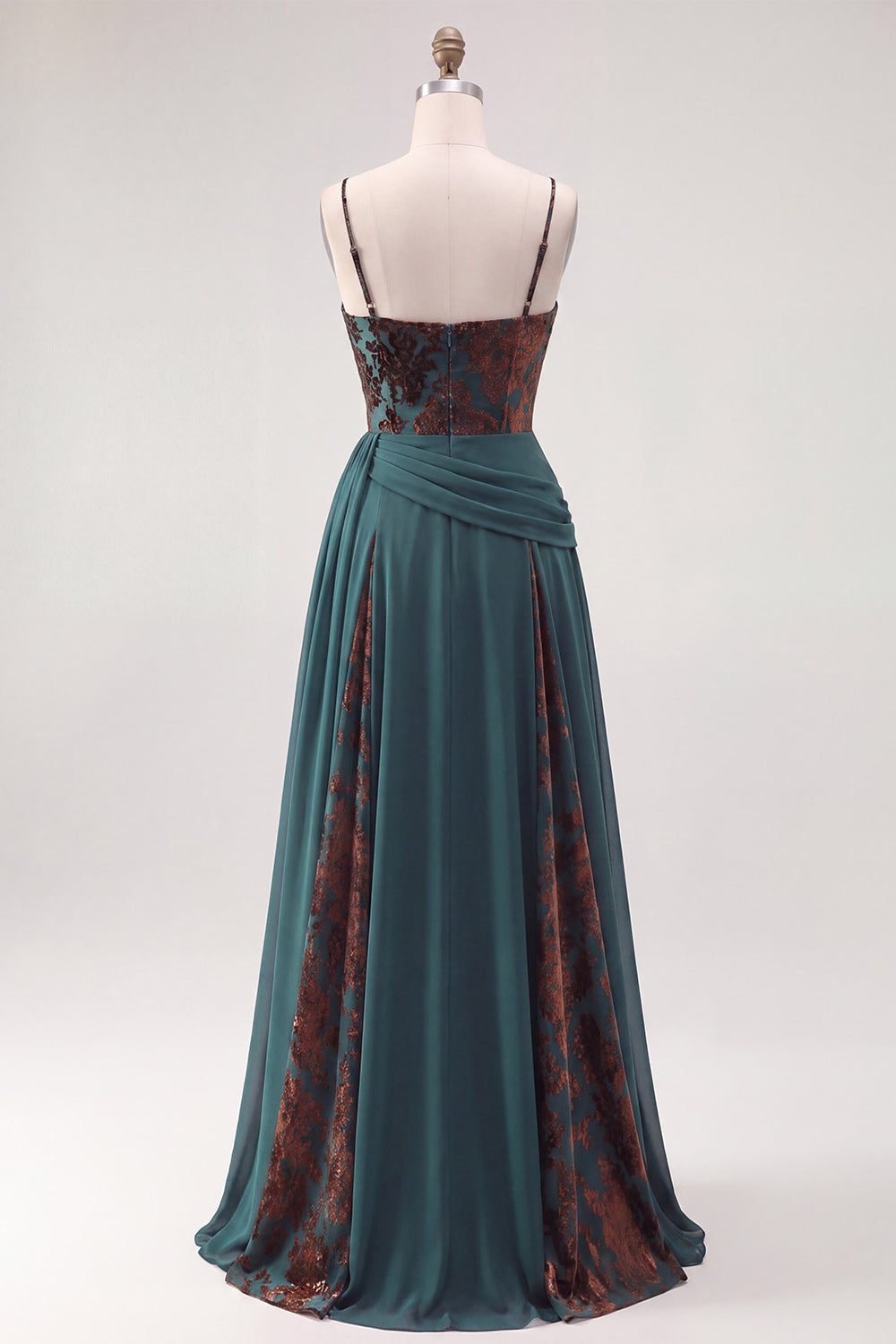 Floral A Line Dark Green Ruched Corset Long Velvet Holiday Dress