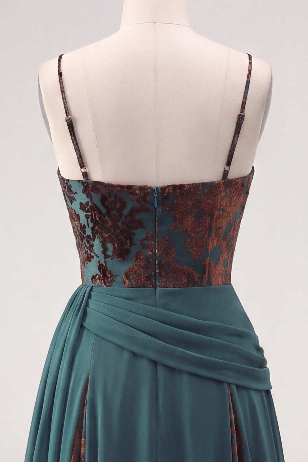 Floral A Line Dark Green Ruched Corset Long Velvet Holiday Dress