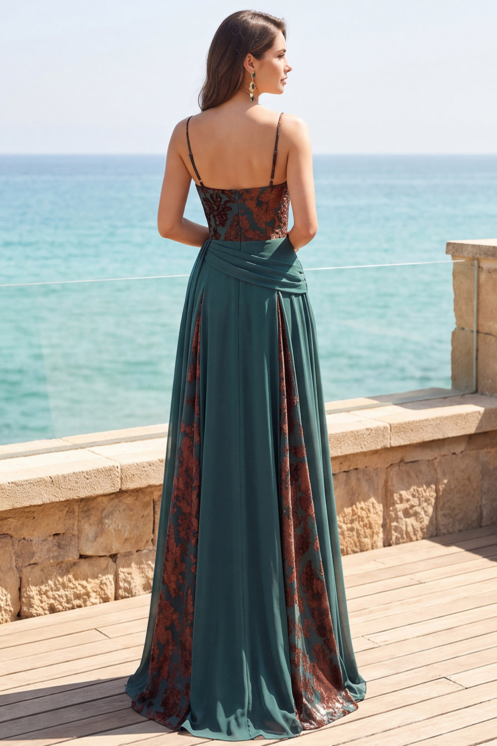 Floral A Line Dark Green Ruched Corset Long Velvet Holiday Dress