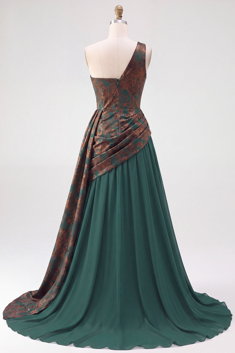 Dark Green One Shoulder Ruched A Line Long Velvet Holiday Dress