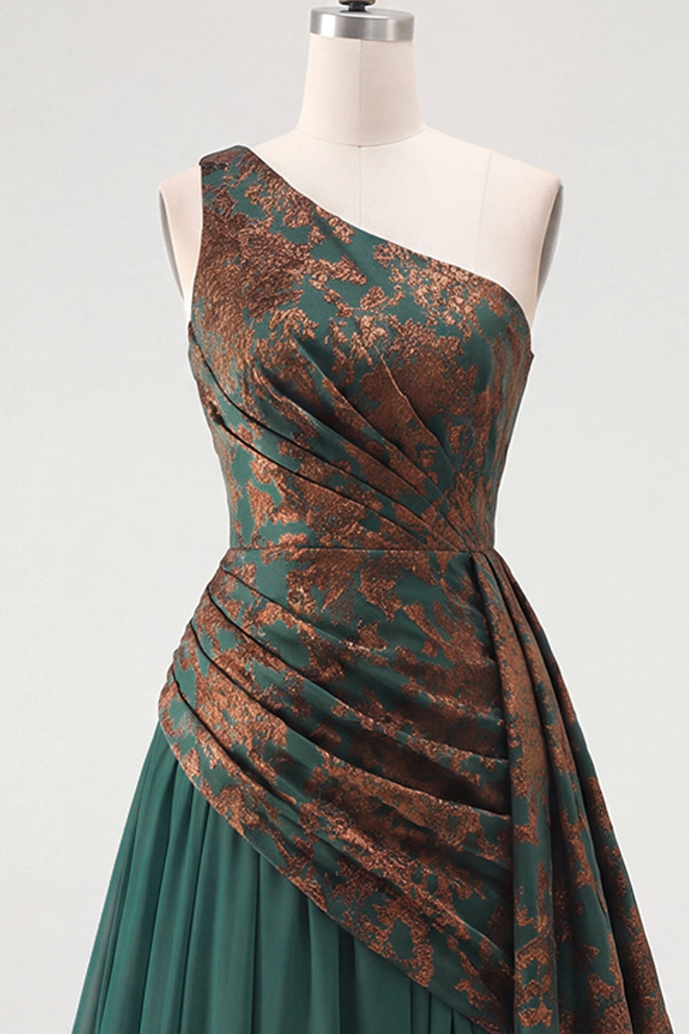 Dark Green One Shoulder Ruched A Line Long Velvet Holiday Dress