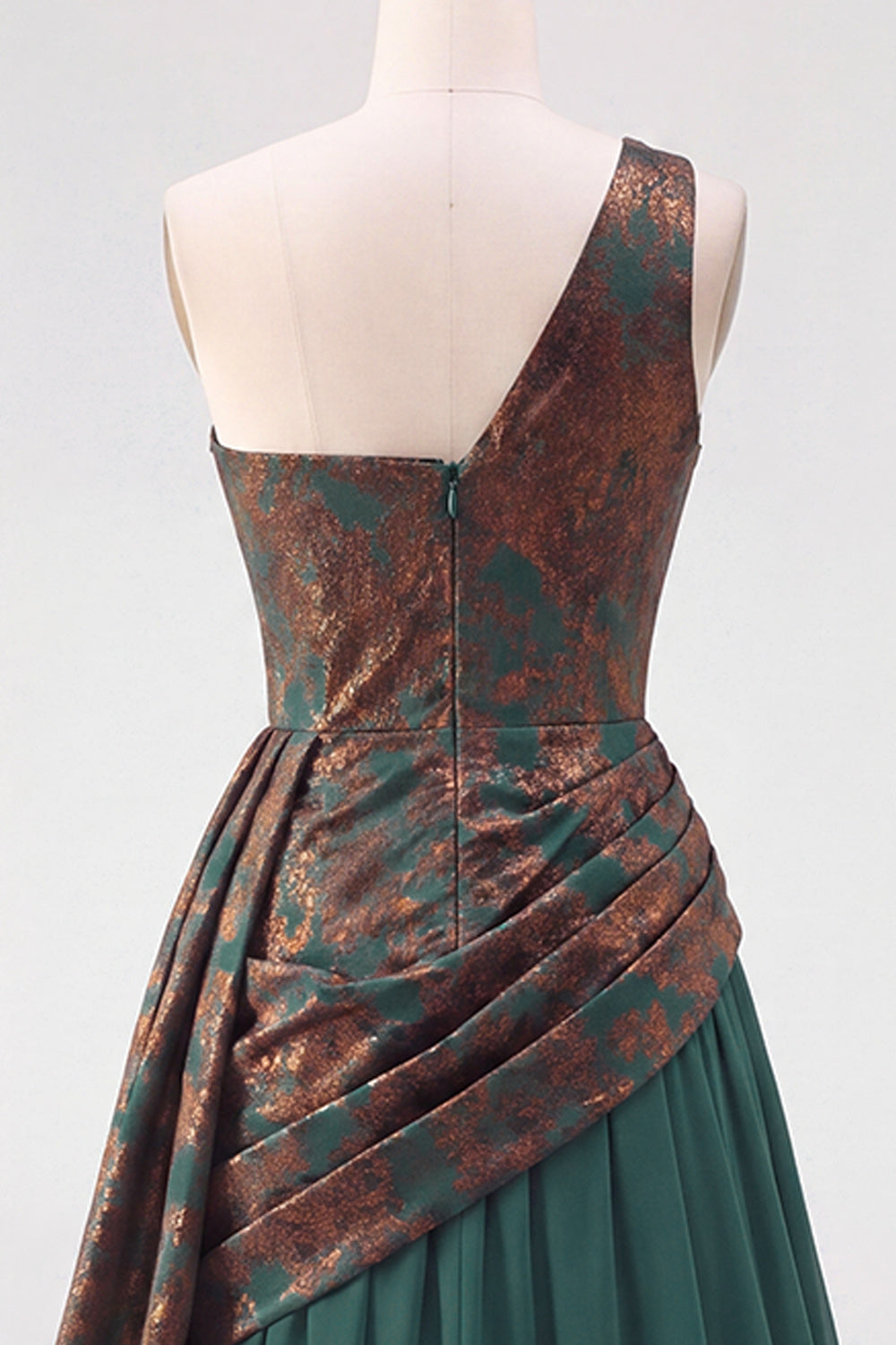 Dark Green One Shoulder Ruched A Line Long Velvet Holiday Dress