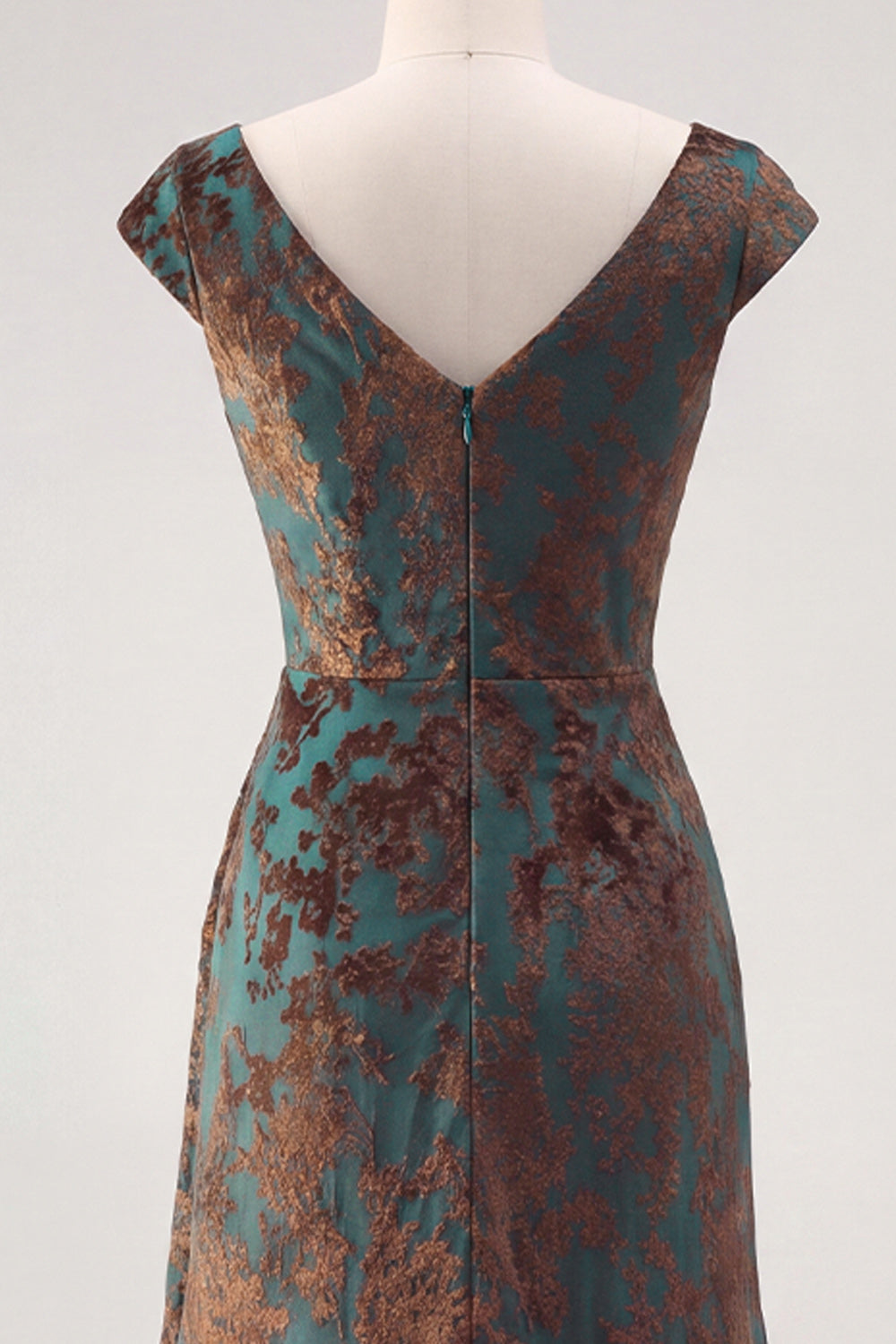 Floral V-Neck Dark Green Ruched Long Velvet Holiday Dress