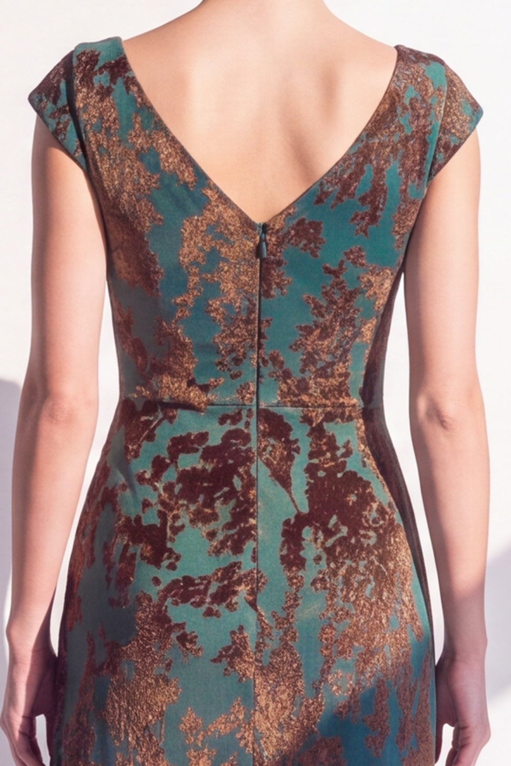 Floral V-Neck Dark Green Ruched Long Velvet Holiday Dress