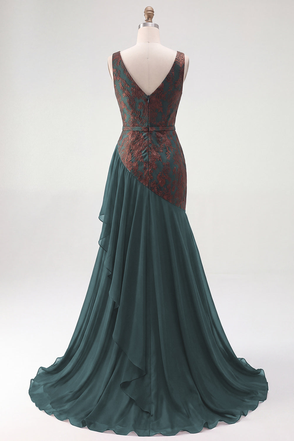 Floral Mermaid Dark Green V-Neck Ruched Long Velvet Holiday Dress
