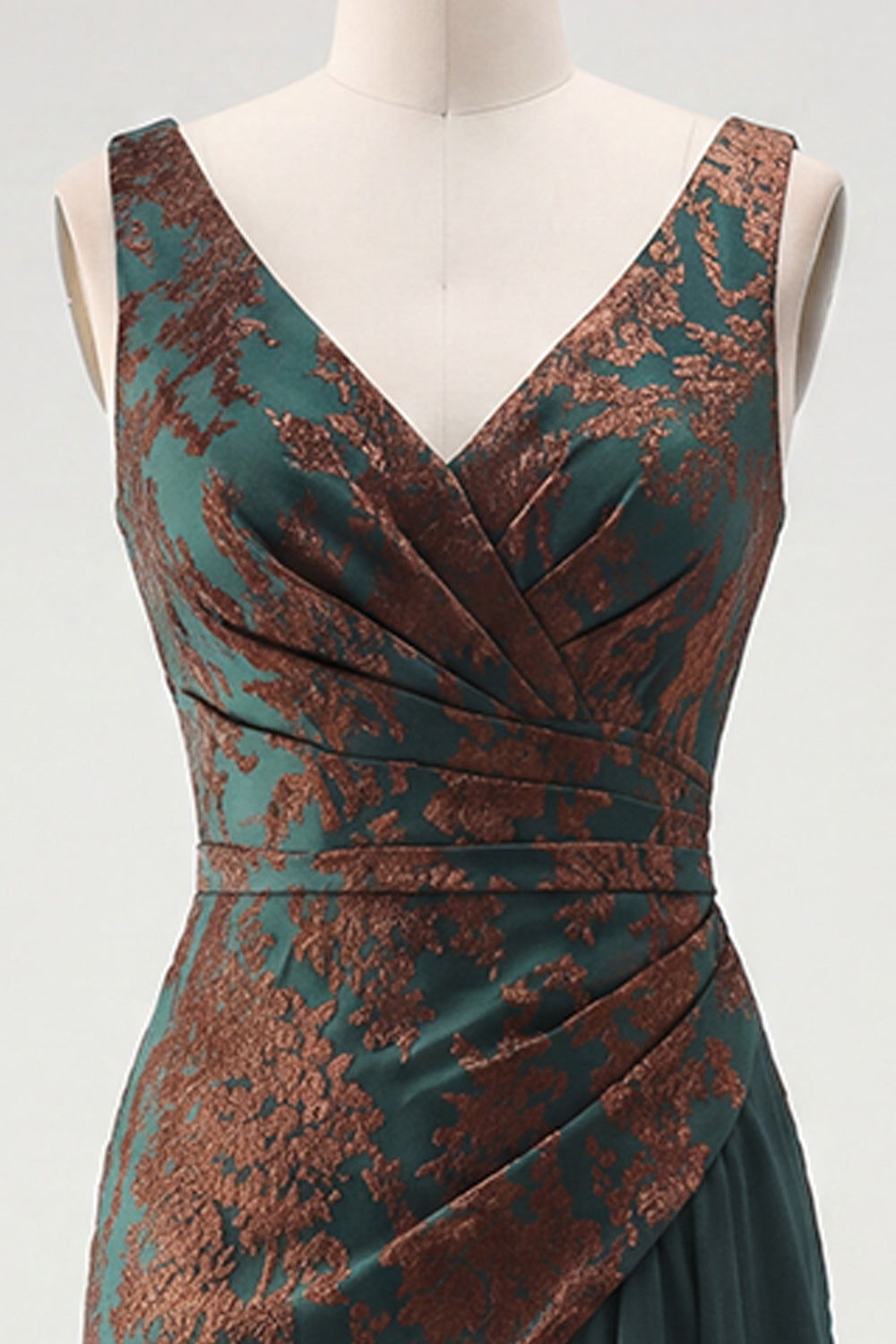 Floral Mermaid Dark Green V-Neck Ruched Long Velvet Holiday Dress