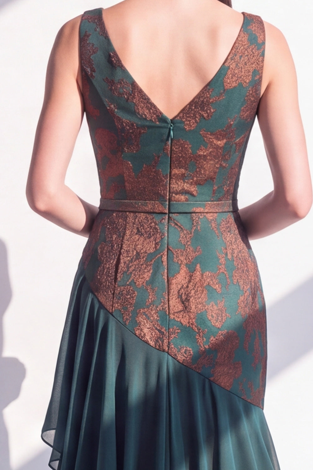 Floral Mermaid Dark Green V-Neck Ruched Long Velvet Holiday Dress