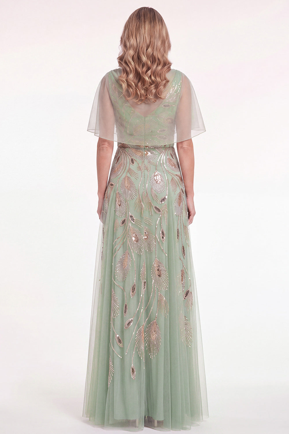 Navy Beaded Tulle A Line Long Mother of the Bride Dress with Cape