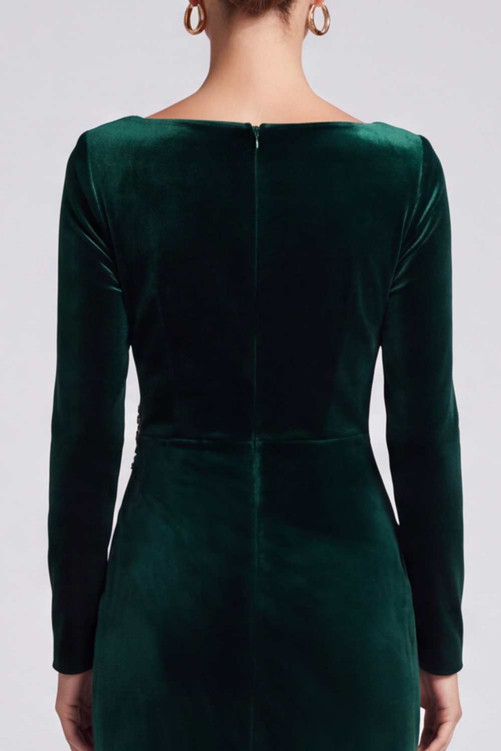 Sheath Dark Green Ruched Sparkly Square Neck Midi Evening Dress with Rhinestones