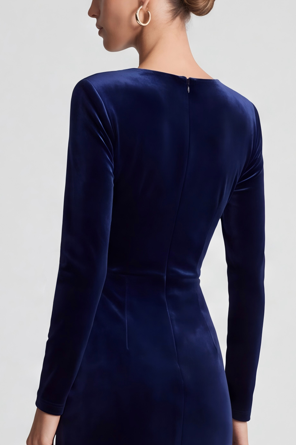 Sparkly Navy Ruched Sheath V-Neck Midi Evening Dress with Rhinestones