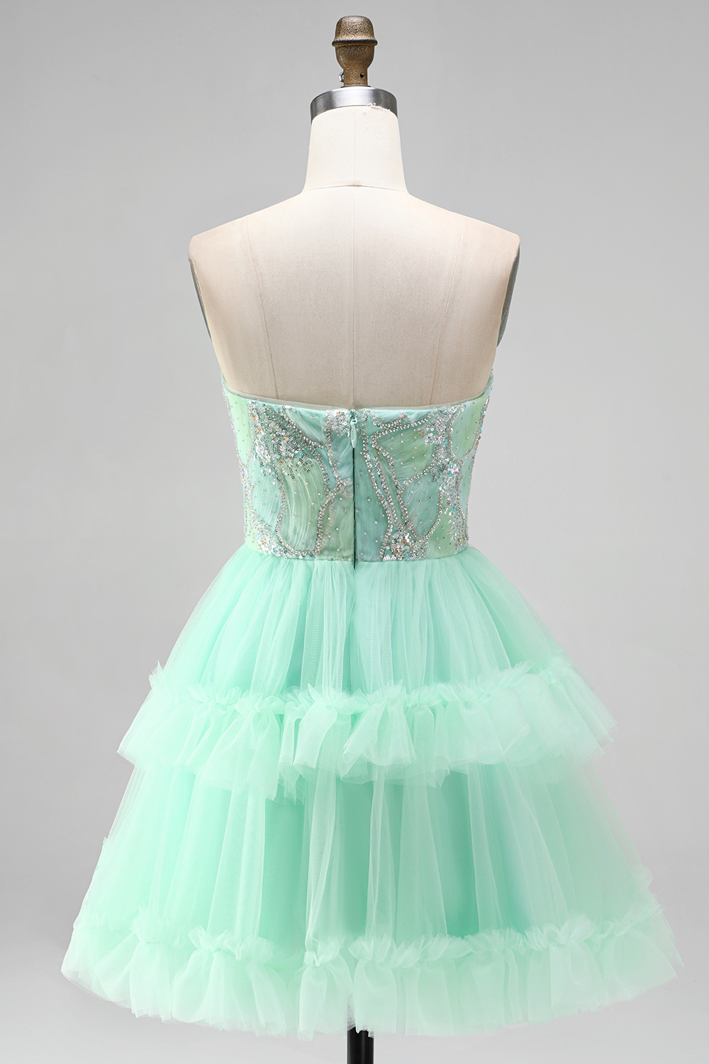 Mint Green Sparkly Sequin Strapless Ruffled Short Homecoming Dress