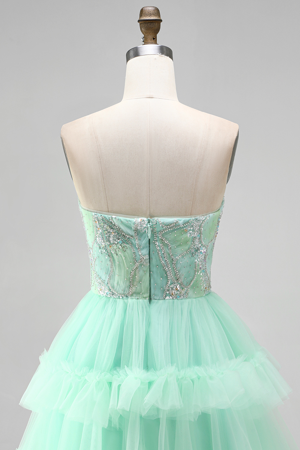 Mint Green Sparkly Sequin Strapless Ruffled Short Homecoming Dress