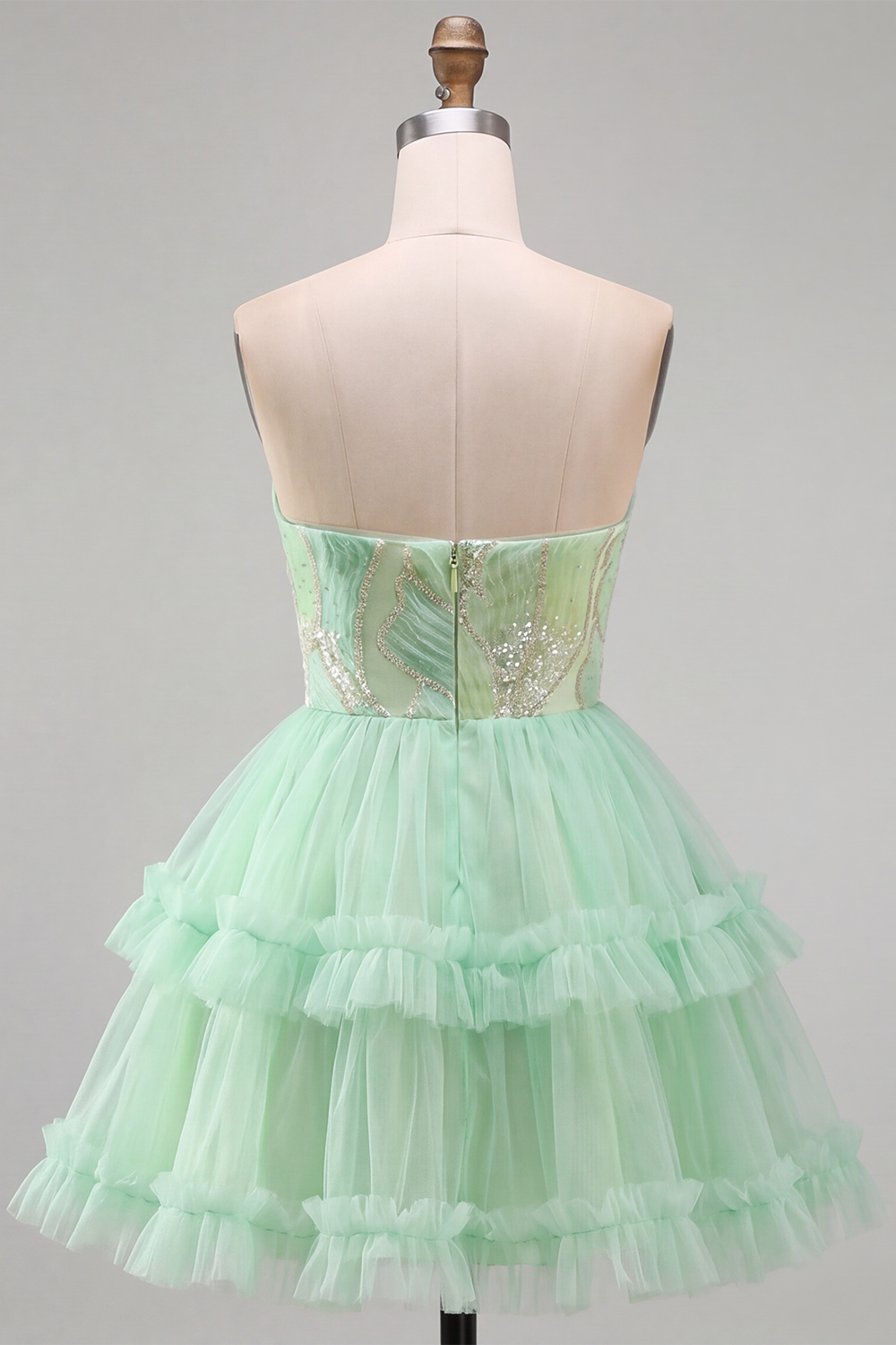 Mint Green Sparkly Sequin Strapless Ruffled Short Homecoming Dress