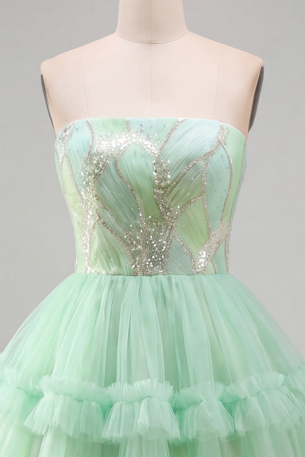 Mint Green Sparkly Sequin Strapless Ruffled Short Homecoming Dress