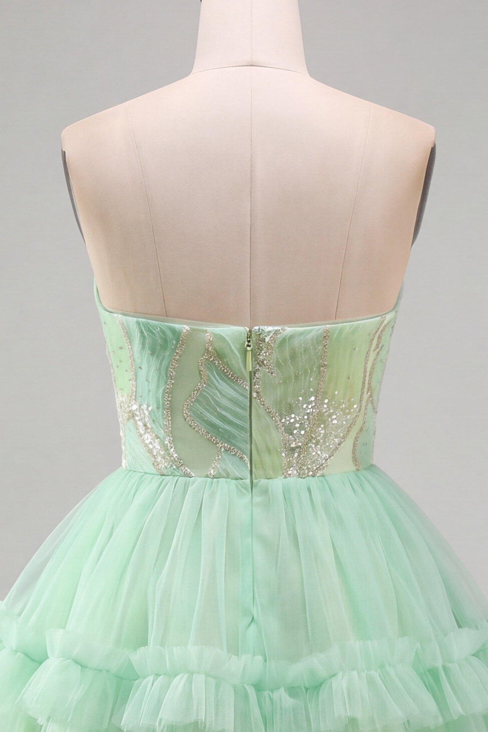 Mint Green Sparkly Sequin Strapless Ruffled Short Homecoming Dress