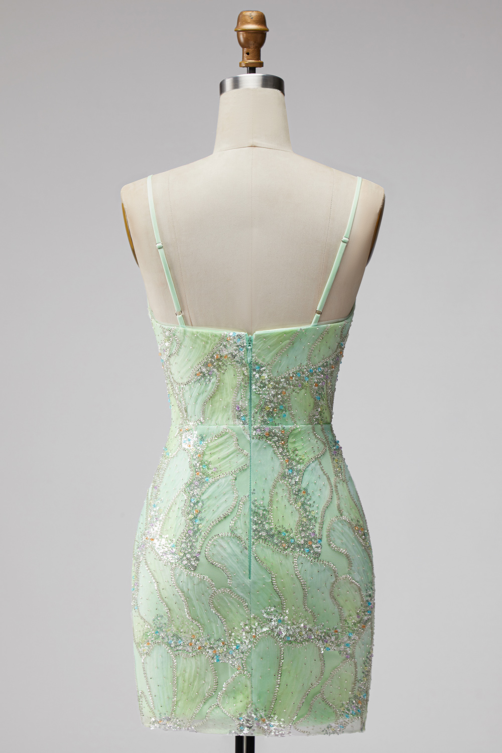 Mint Green Sparkly Sequin Tight Short Homecoming Dress with Slit