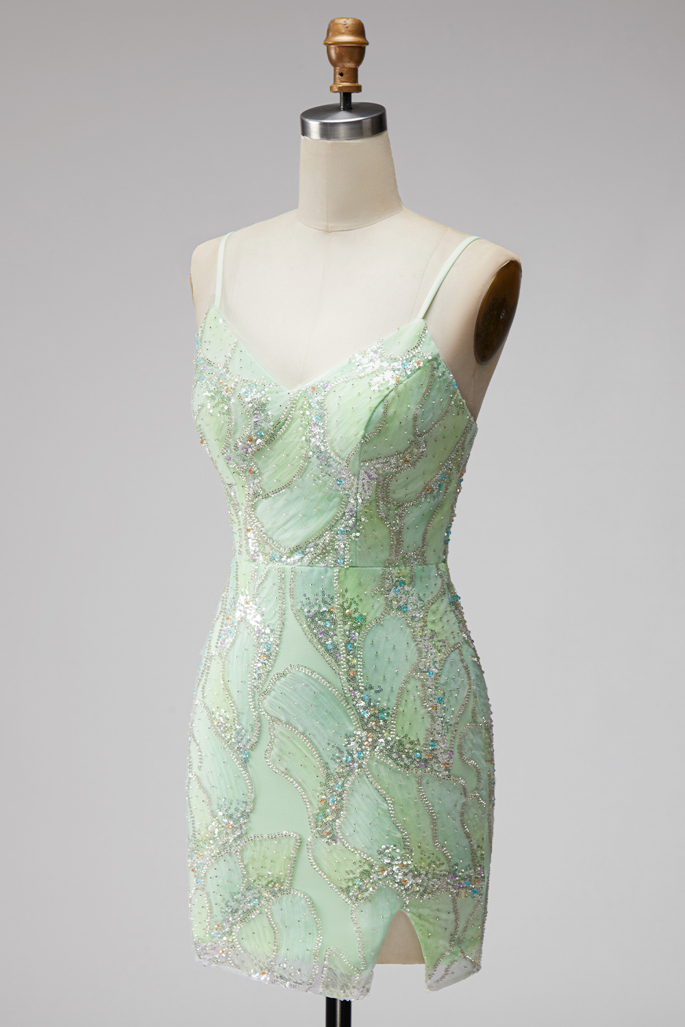 Mint Green Sparkly Sequin Tight Short Homecoming Dress with Slit