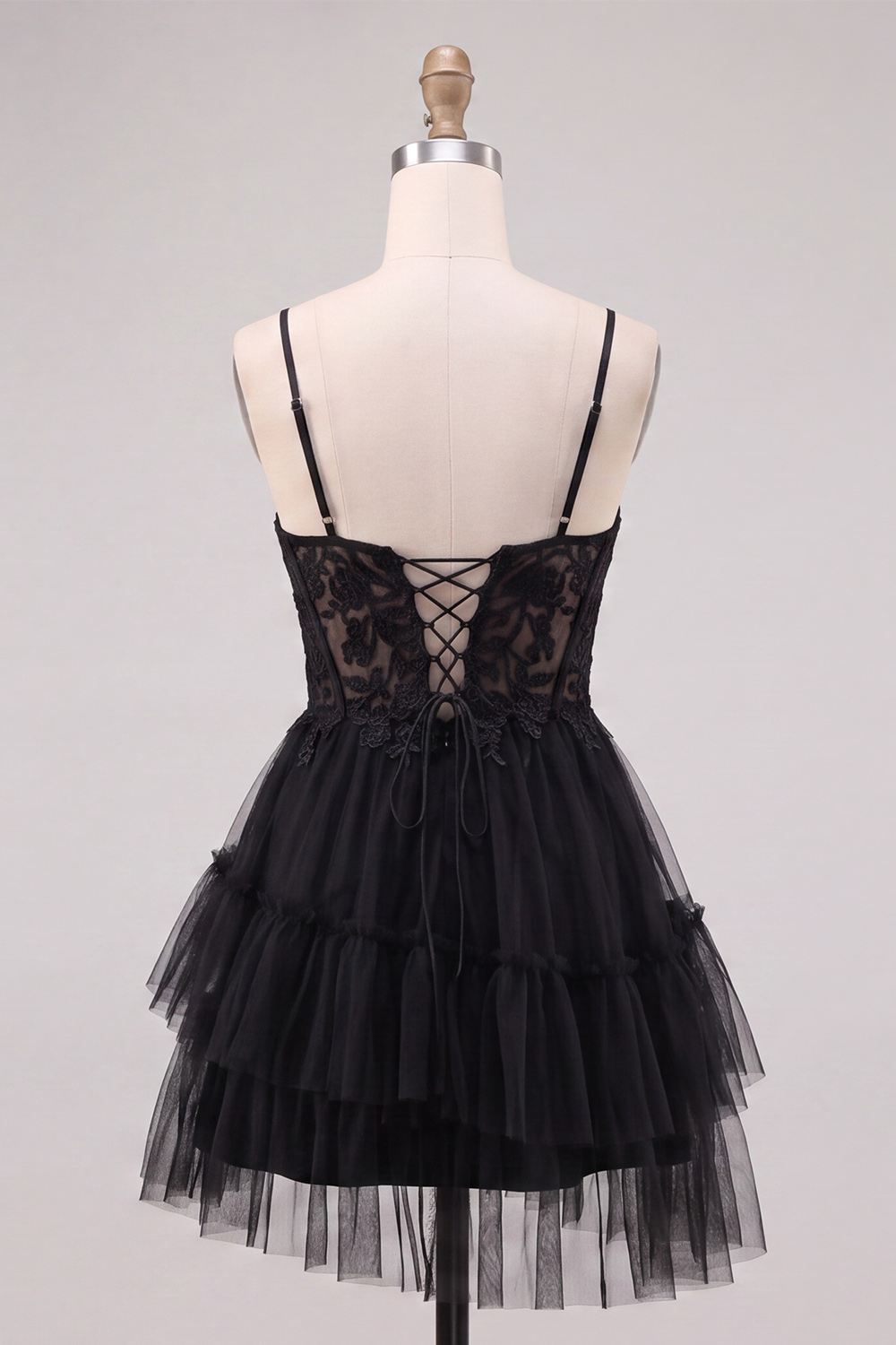 Pink Corset Tiered Spaghetti Straps Short Homecoming Dress with Appliques