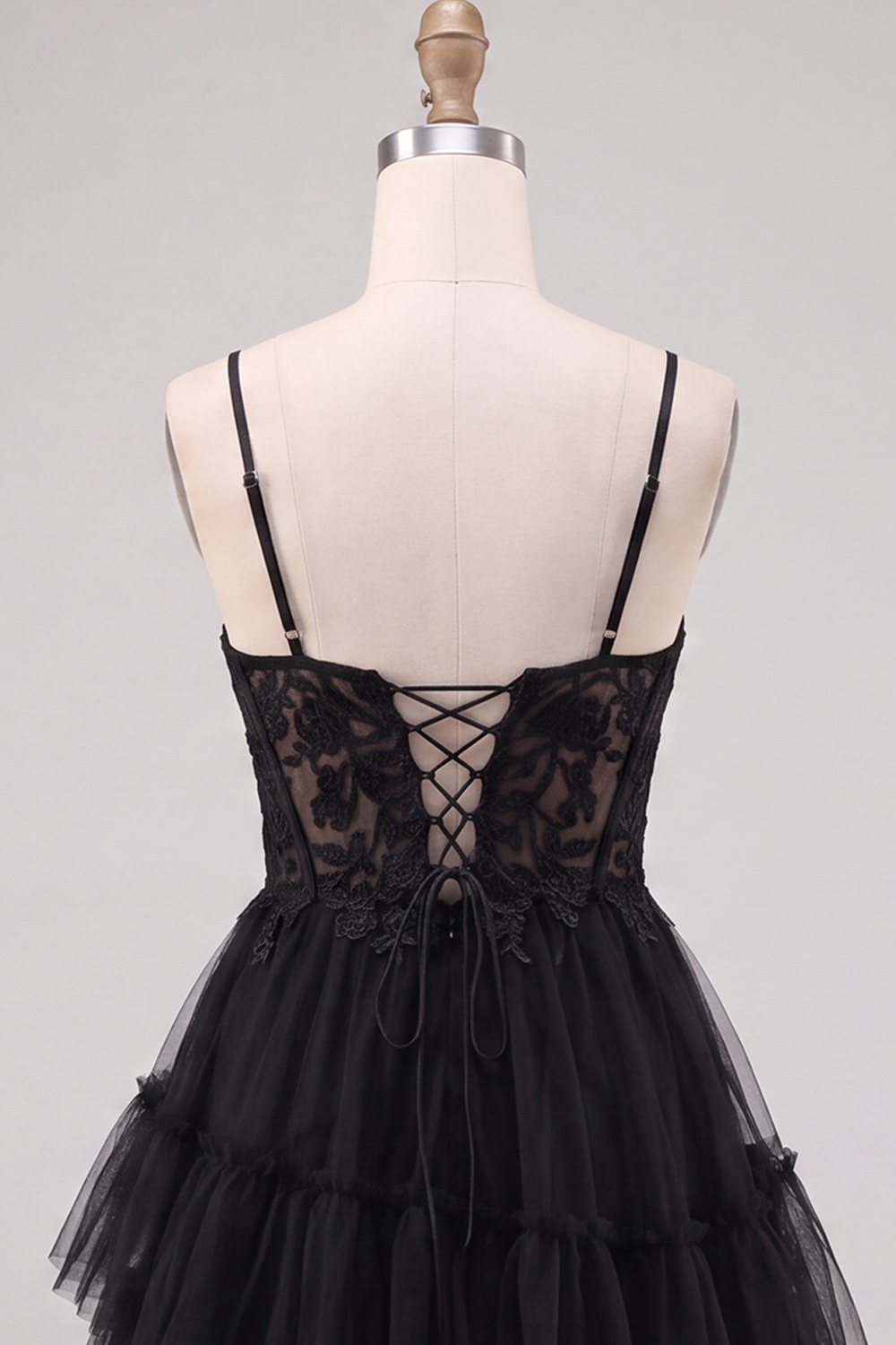 Pink Corset Tiered Spaghetti Straps Short Homecoming Dress with Appliques
