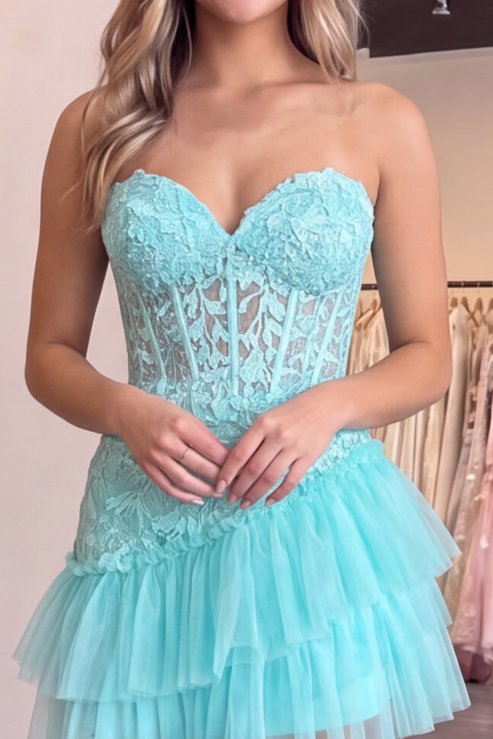Red Floral Corset Sweetheart Ruffled Short Homecoming Dress with Appliques