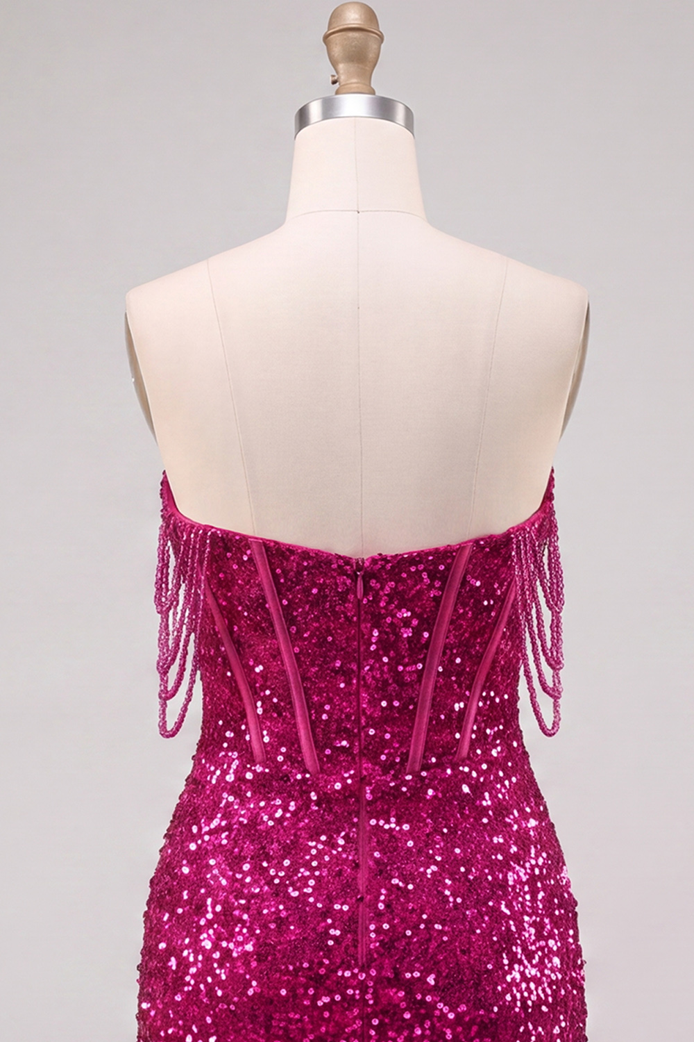 Fuchsia Corset Sparkly Beaded Sequins Short Homecoming Dress with Slit