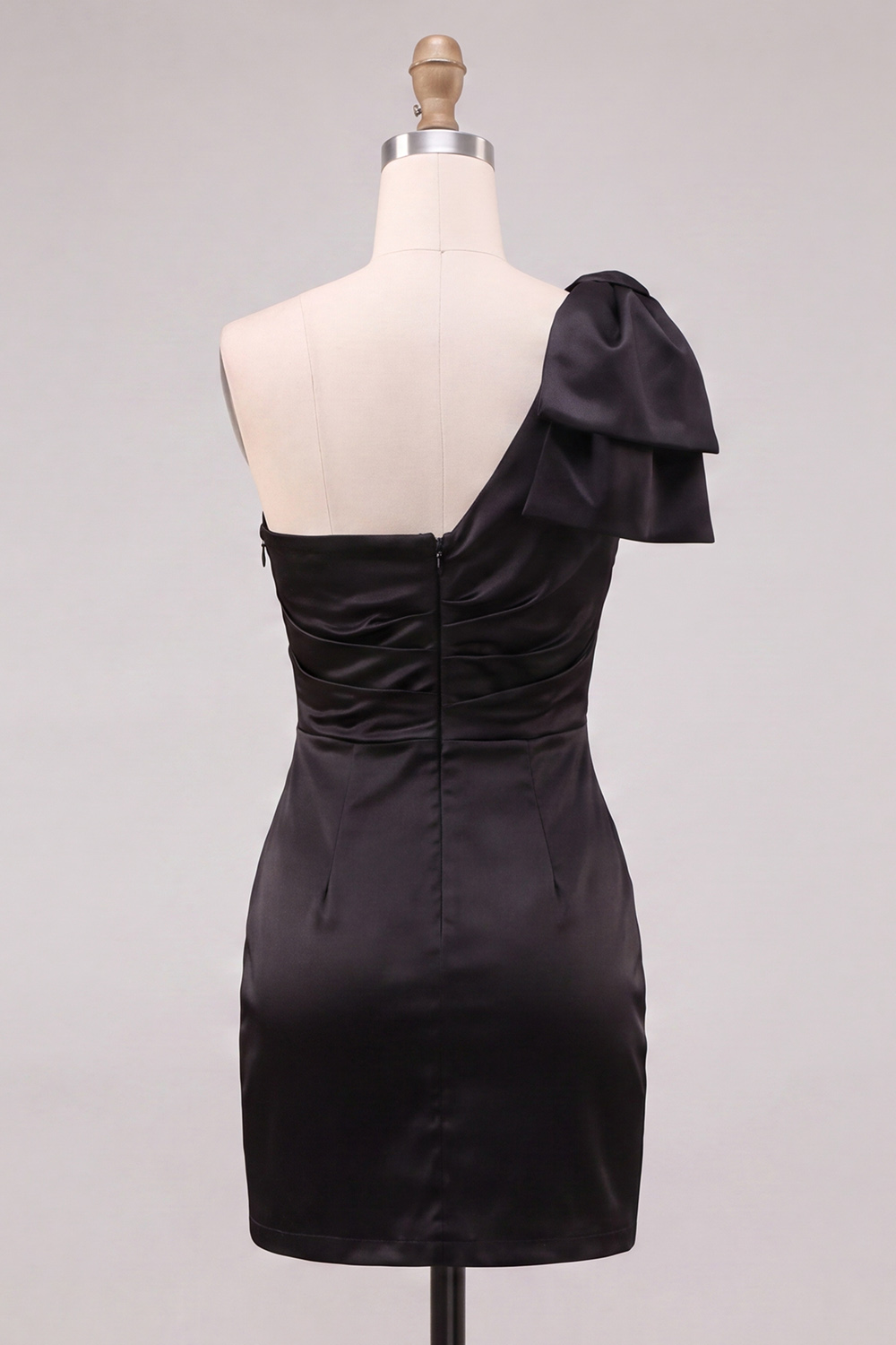 Pink Bodycon One Shoulder Ruched Short Homecoming Dress with Bow