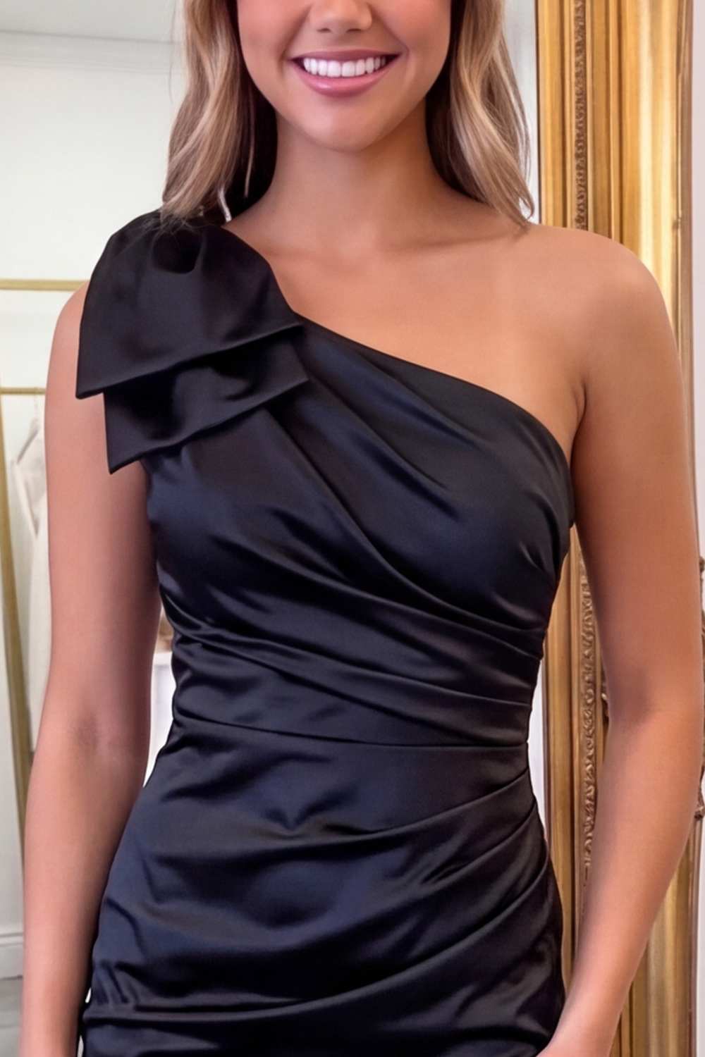 Pink Bodycon One Shoulder Ruched Short Homecoming Dress with Bow