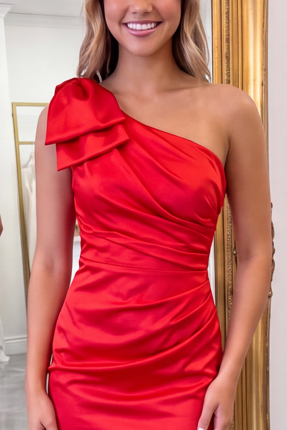 Pink Bodycon One Shoulder Ruched Short Homecoming Dress with Bow