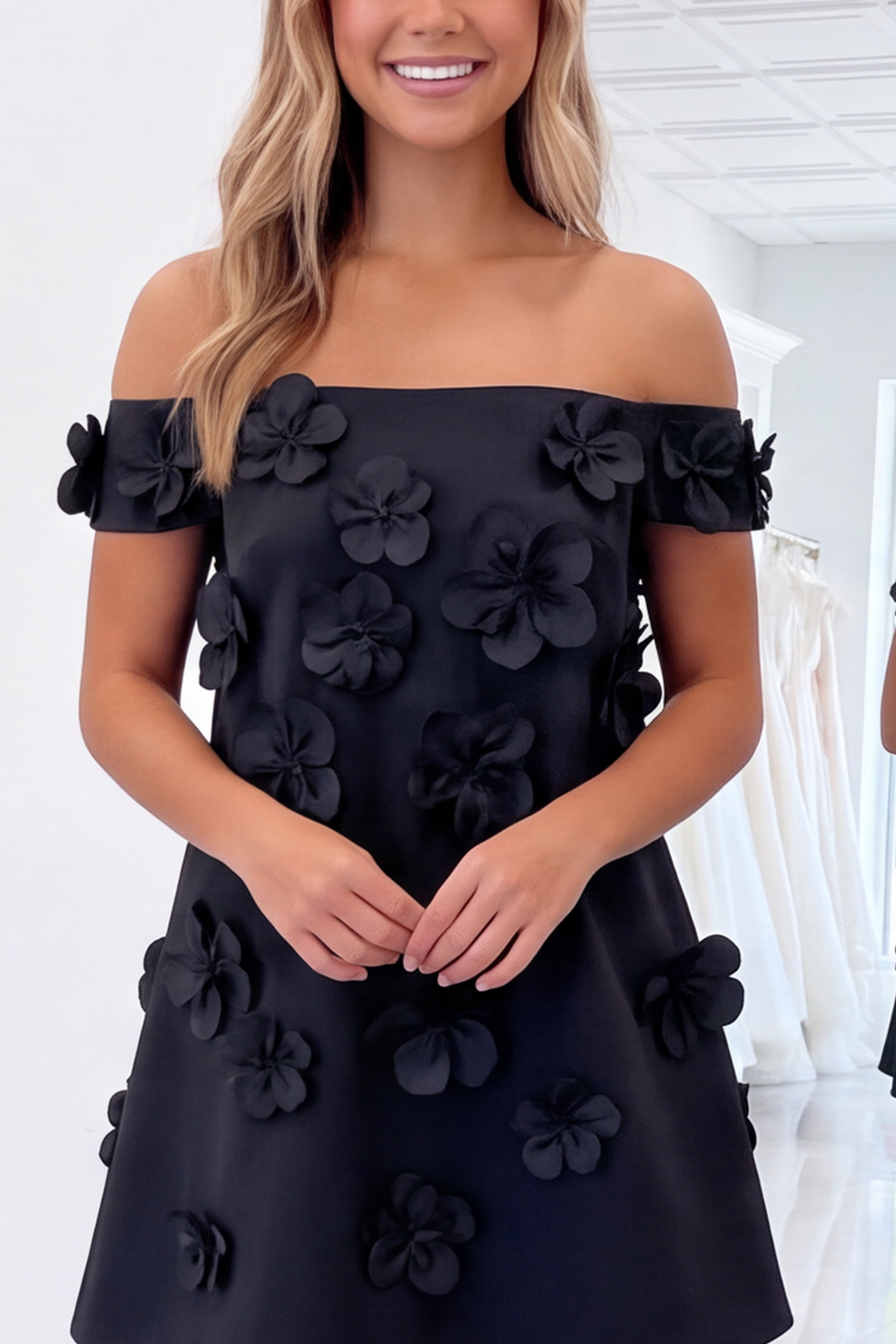 Pink Floral A-Line Off the Shoulder Short Homecoming Dress