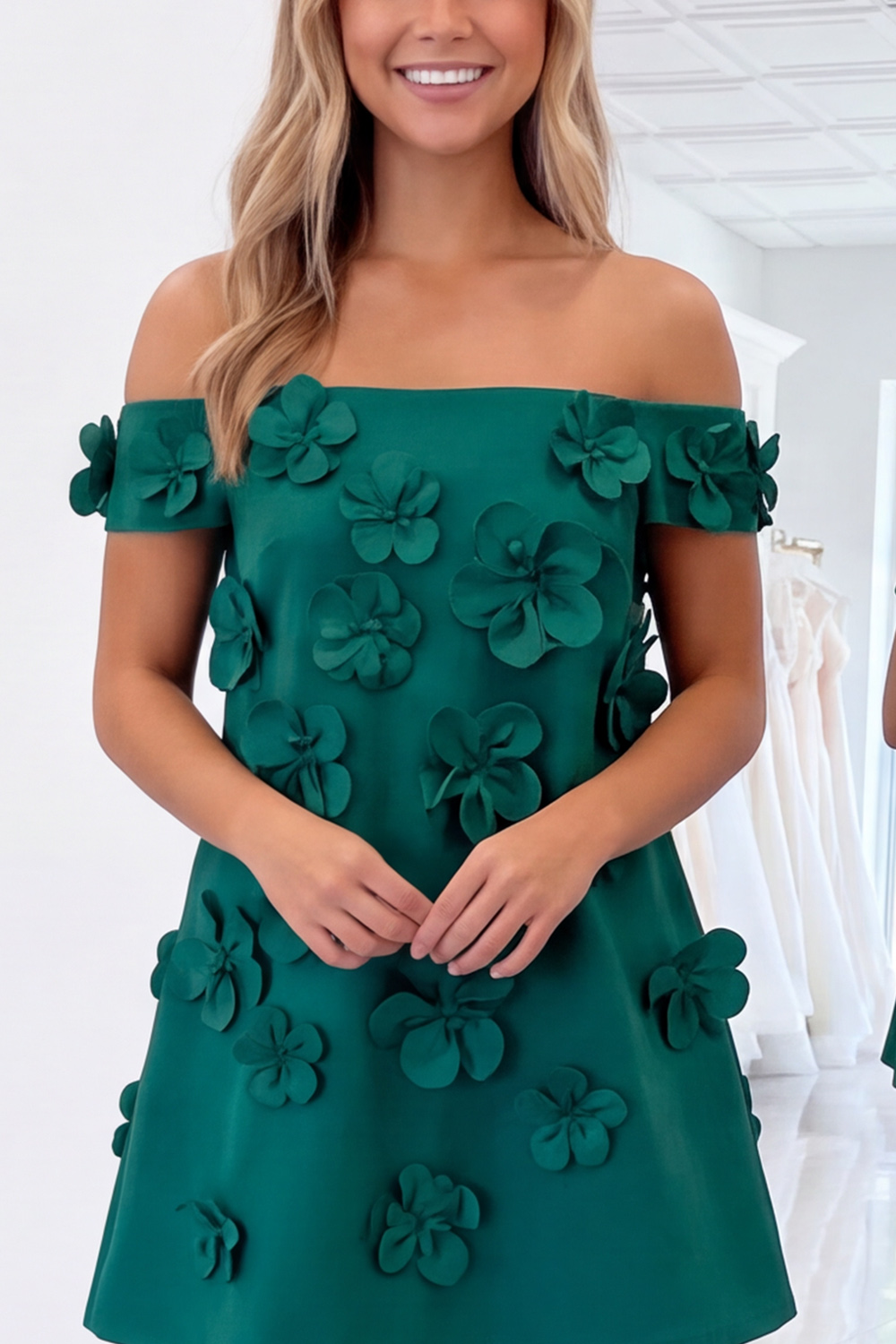 Pink Floral A-Line Off the Shoulder Short Homecoming Dress