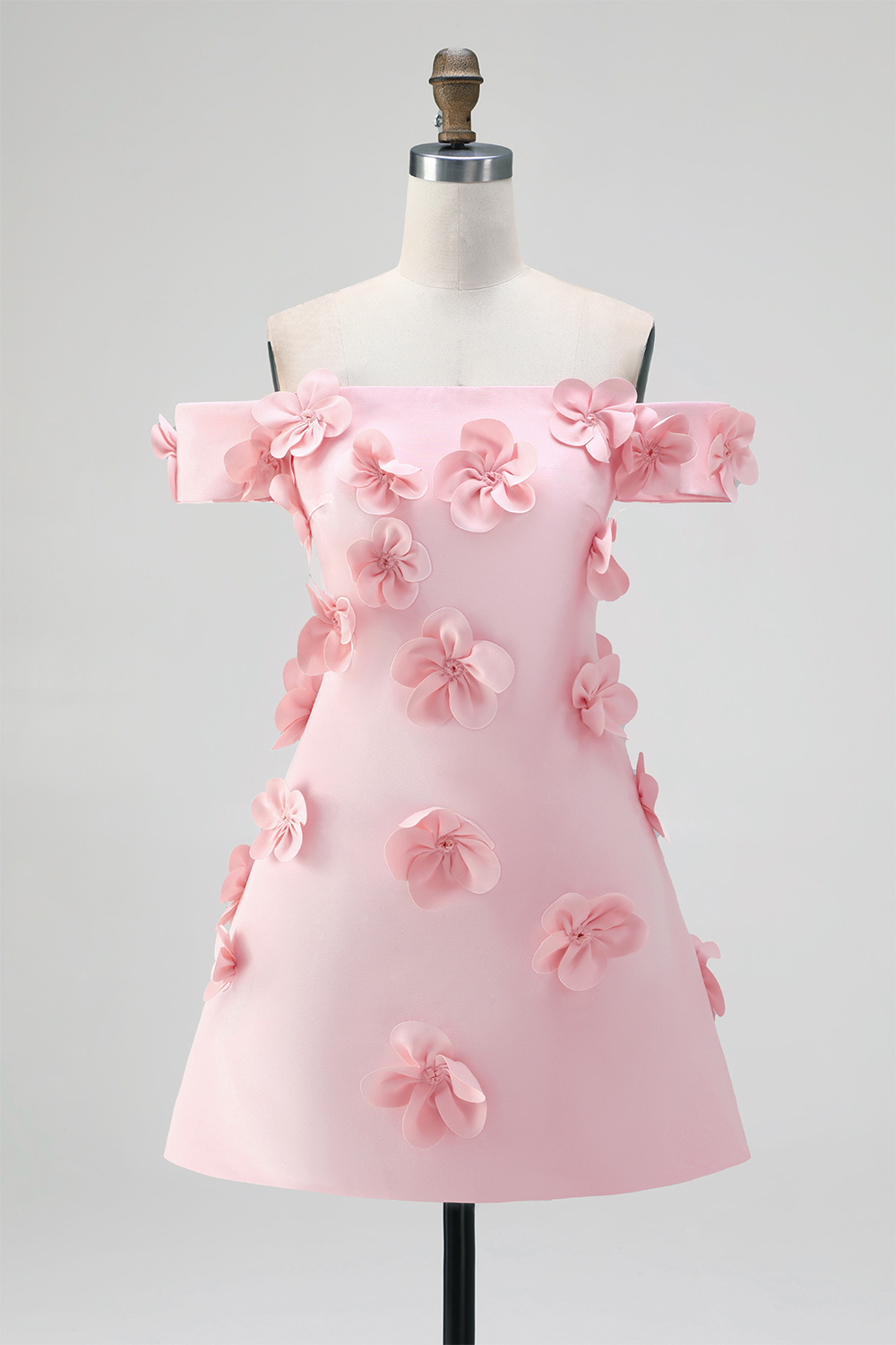 Light Pink Floral A-Line Off the Shoulder Short Homecoming Dress
