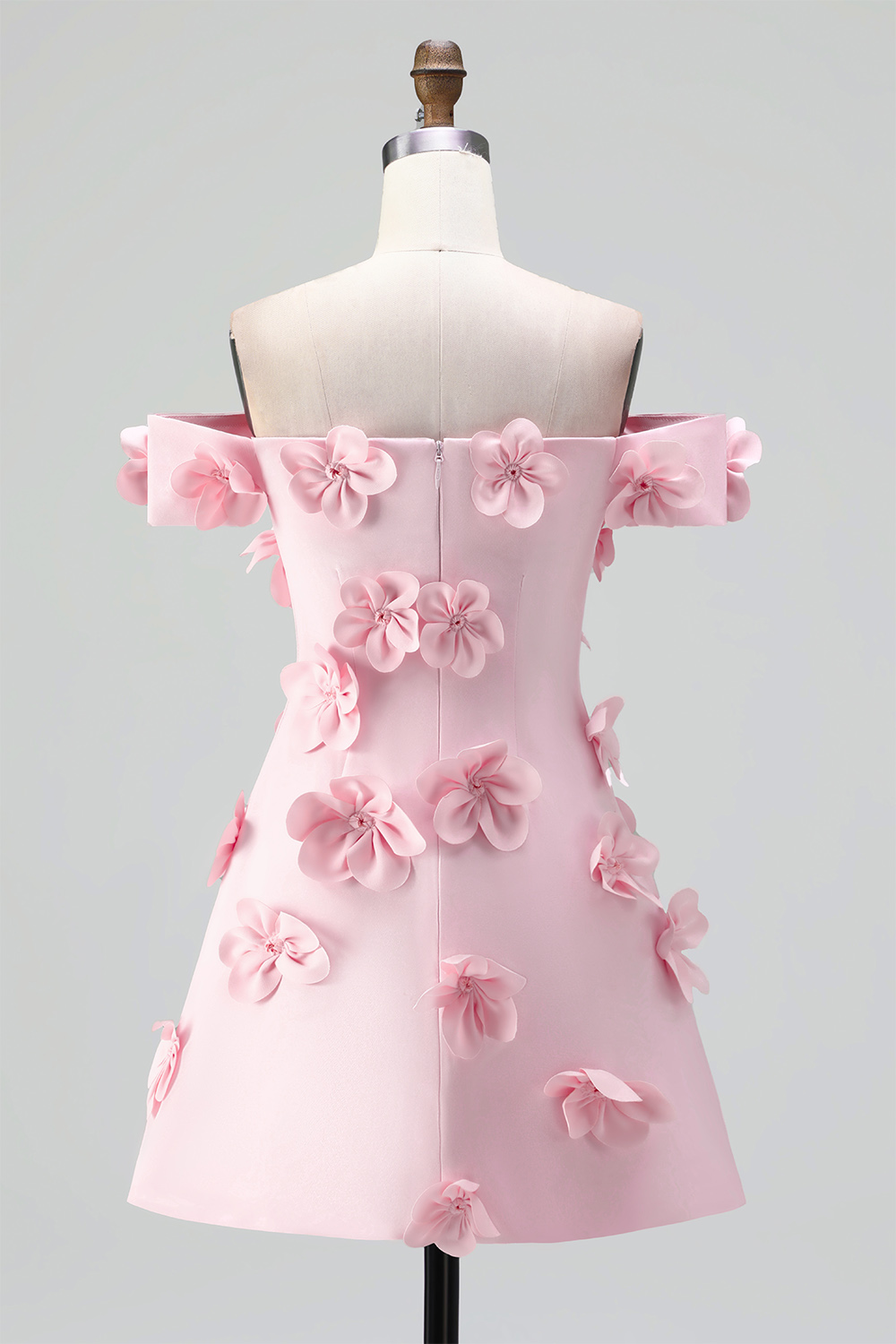 Light Pink Floral A-Line Off the Shoulder Short Homecoming Dress