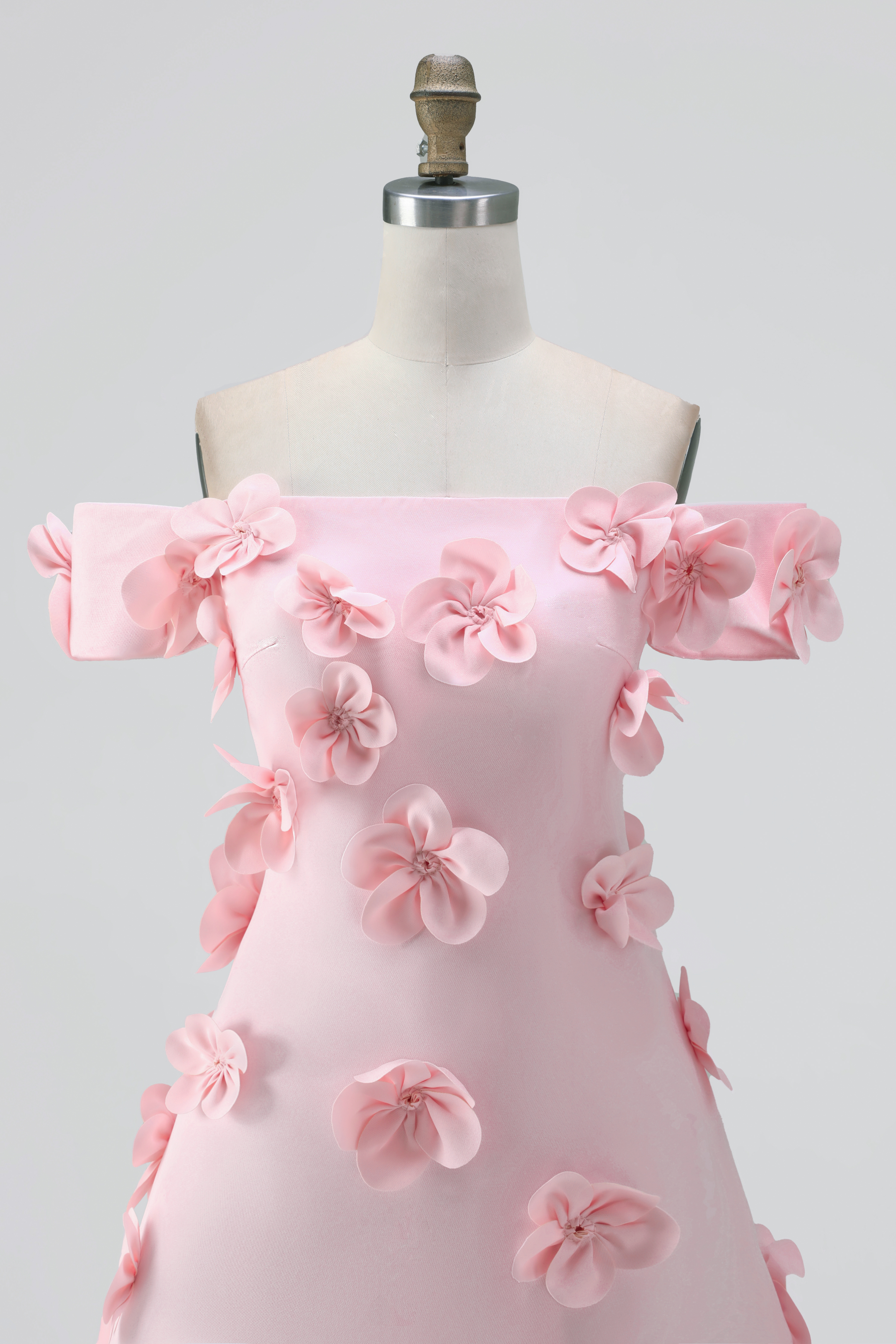 Light Pink Floral A-Line Off the Shoulder Short Homecoming Dress