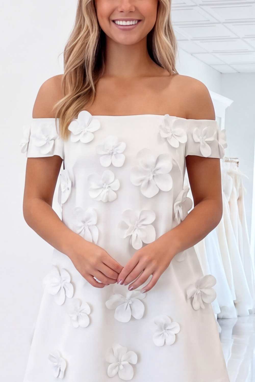 Pink Floral A-Line Off the Shoulder Short Homecoming Dress