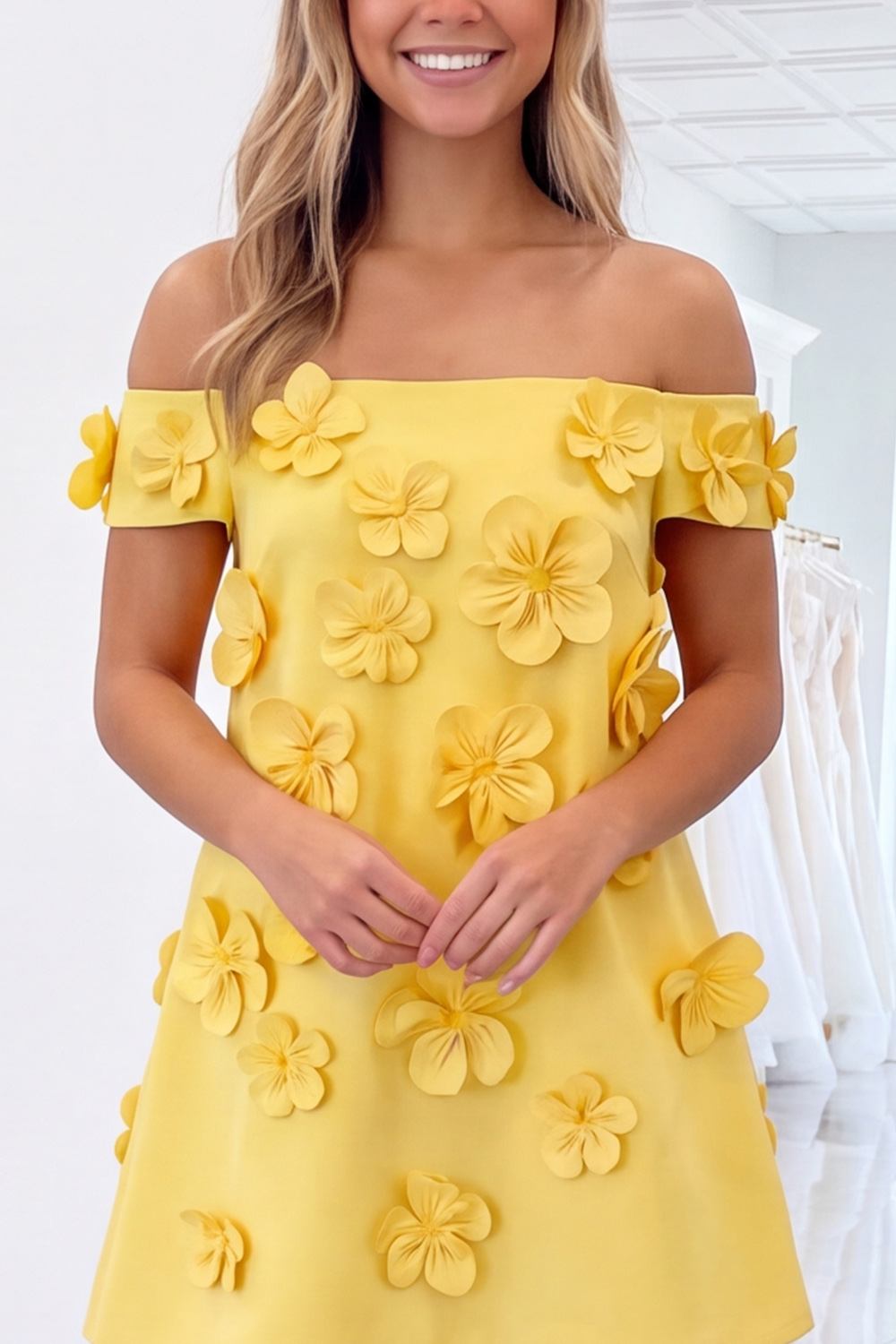 Pink Floral A-Line Off the Shoulder Short Homecoming Dress