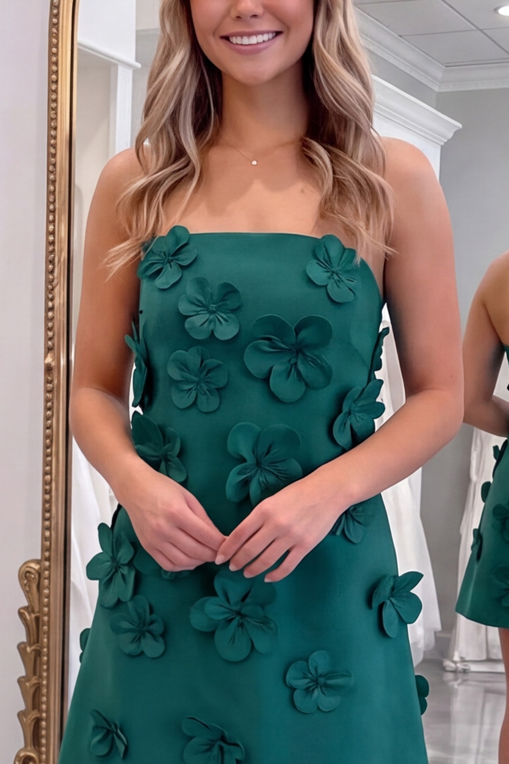 Yellow A Line Strapless Short Homecoming Dress with 3D Flower