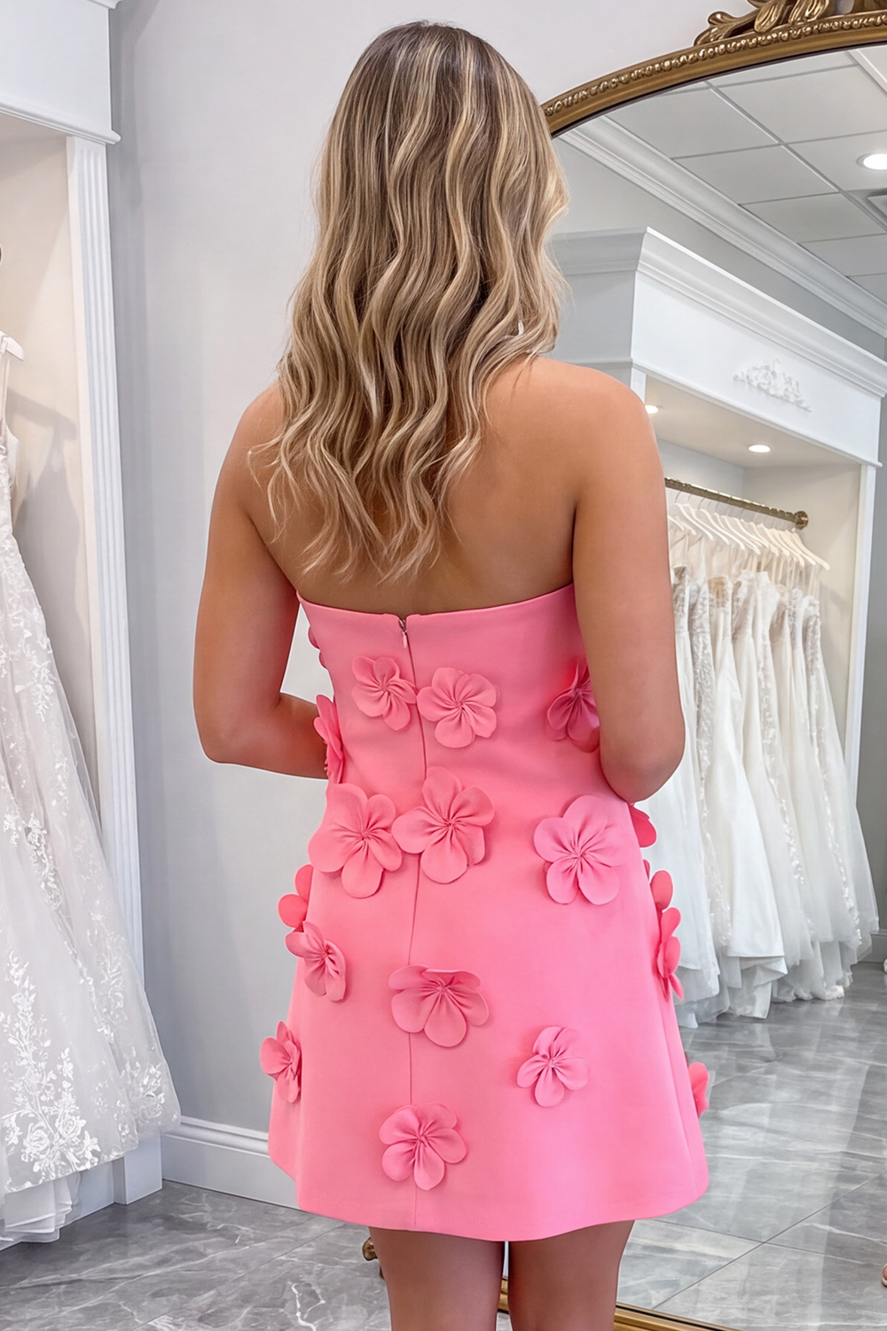 Yellow A Line Strapless Short Homecoming Dress with 3D Flower
