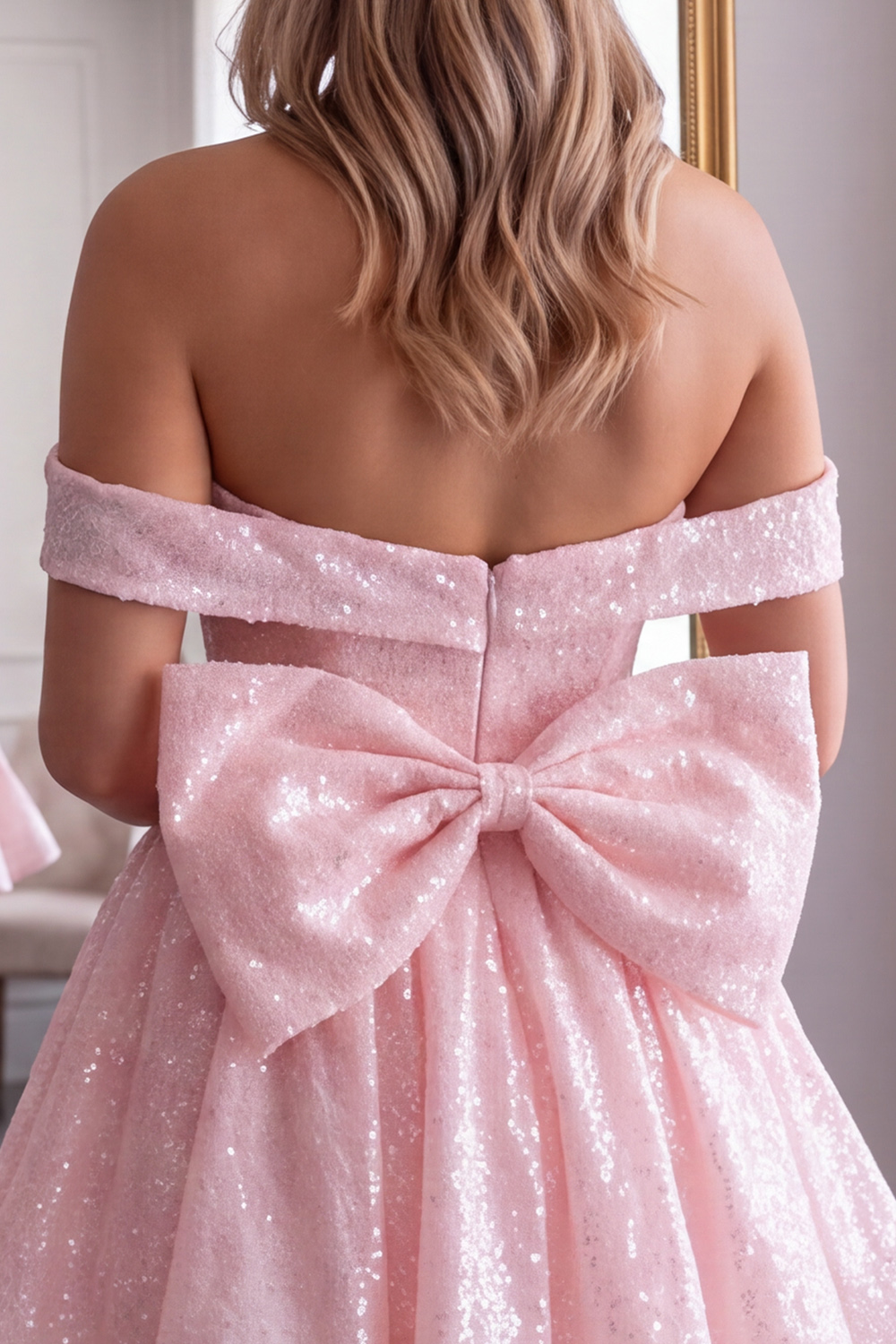 Sparkly Pink A-Line Sequins Short Homecoming Dress with Bow