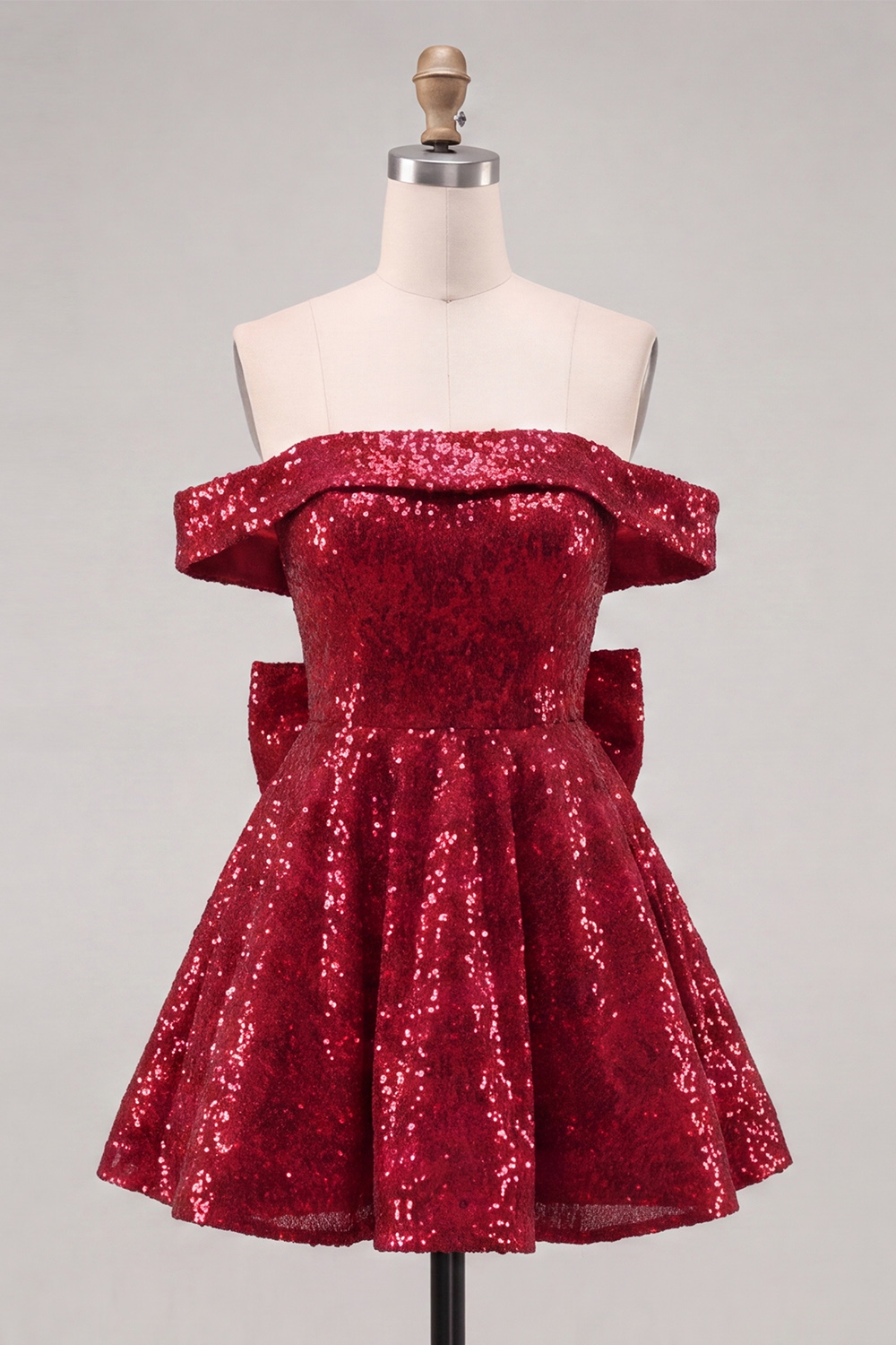 Sparkly Pink A-Line Sequins Short Homecoming Dress with Bow