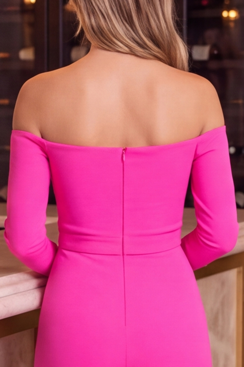 Fuchsia Off the Shoulder Long Sleeves Homecoming Jumpsuits
