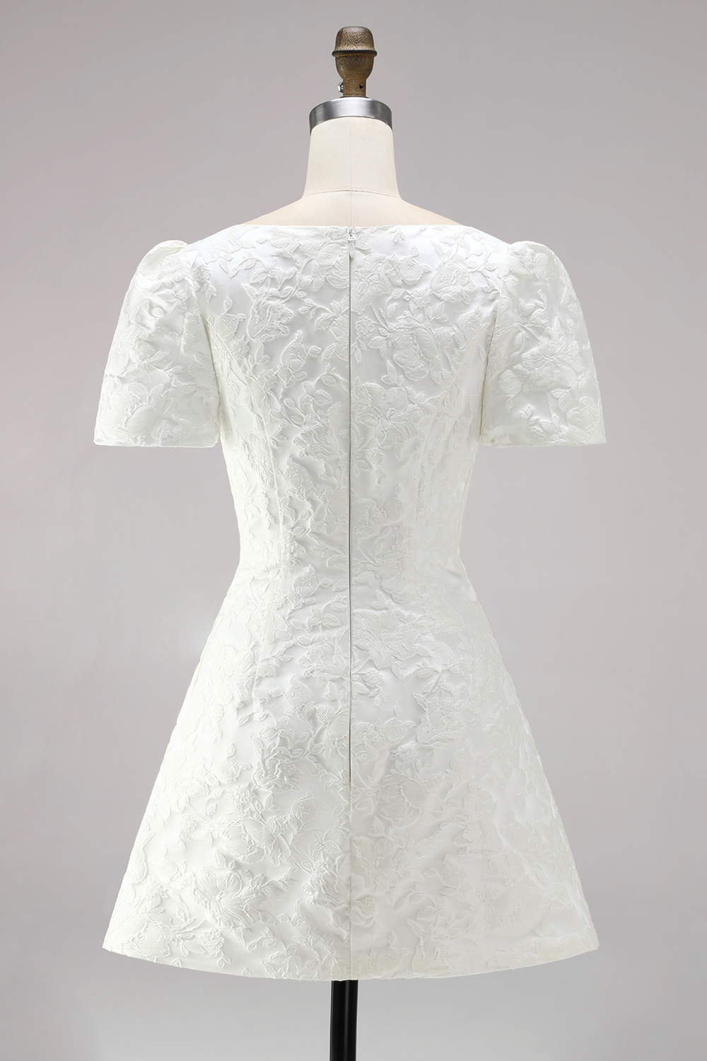 Ivory Boat Neck Tight Short Sleeves Jacquard Civil Wedding Dress