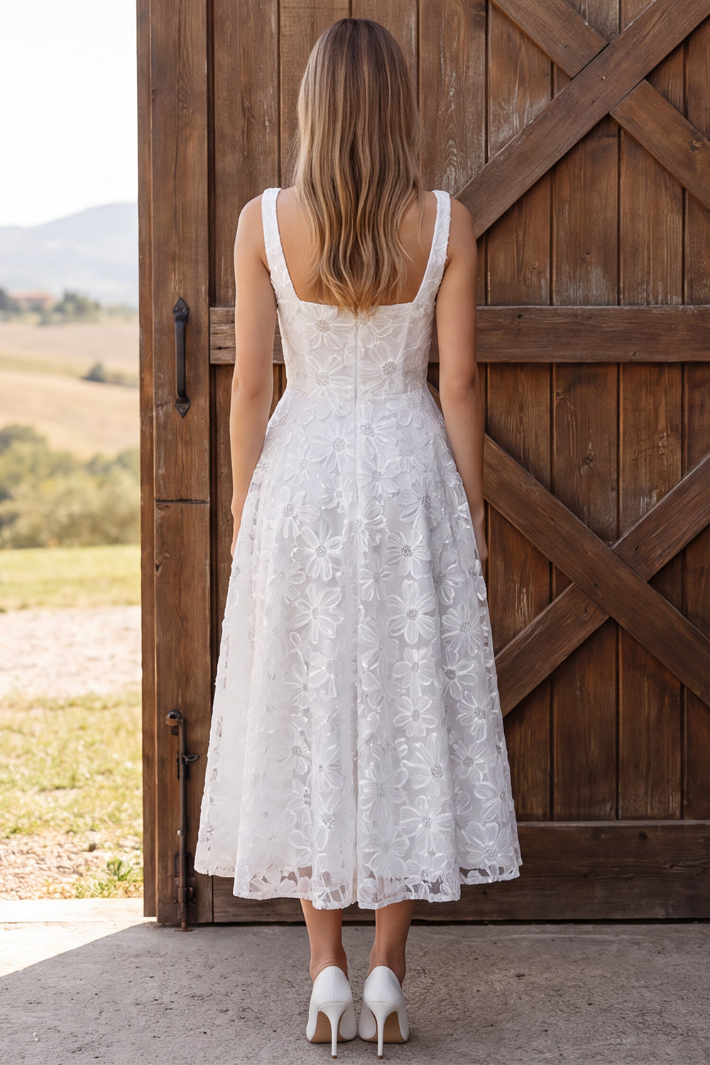 Floral Ivory Lace Corset A Line Sequin Midi Engagement Dress